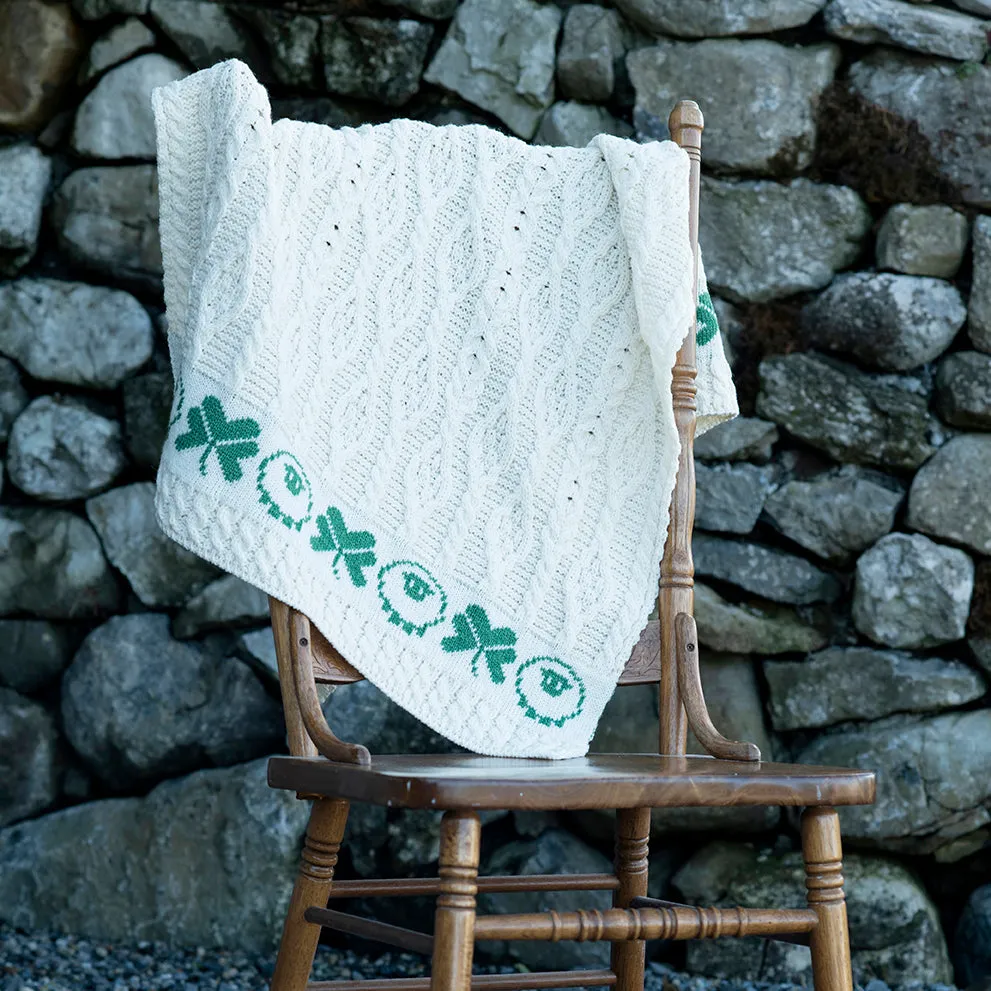 Baby Aran Shamrock Blanket in Merino Wool