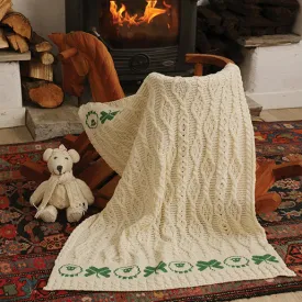 Baby Aran Shamrock Blanket in Merino Wool