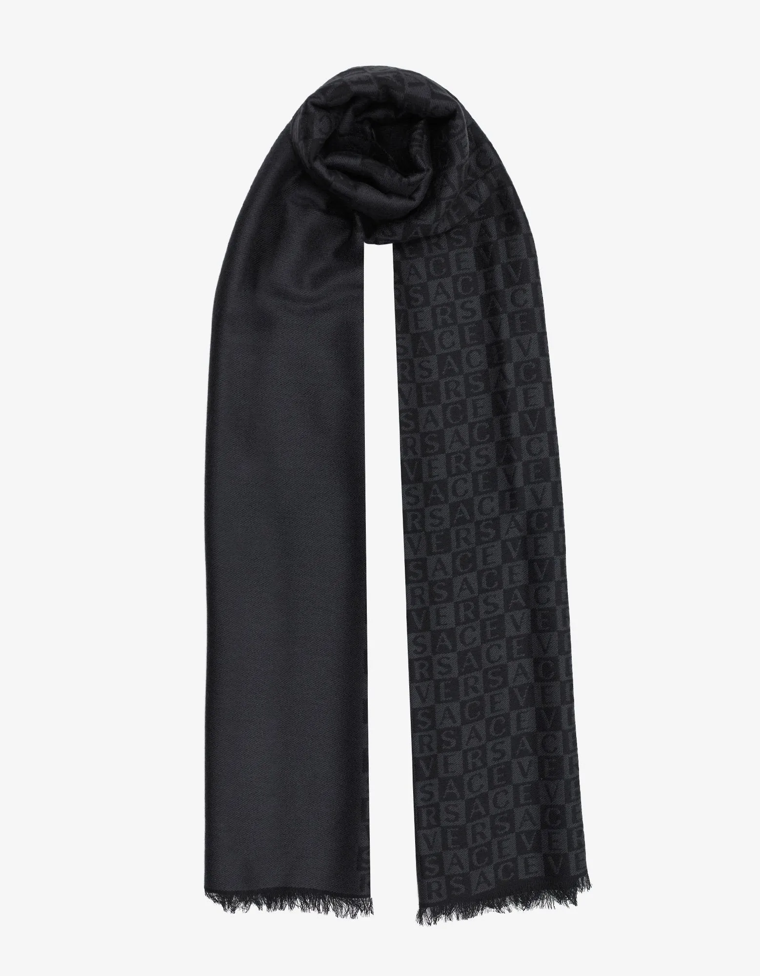 Black & Grey Chequered Logo Wool Scarf