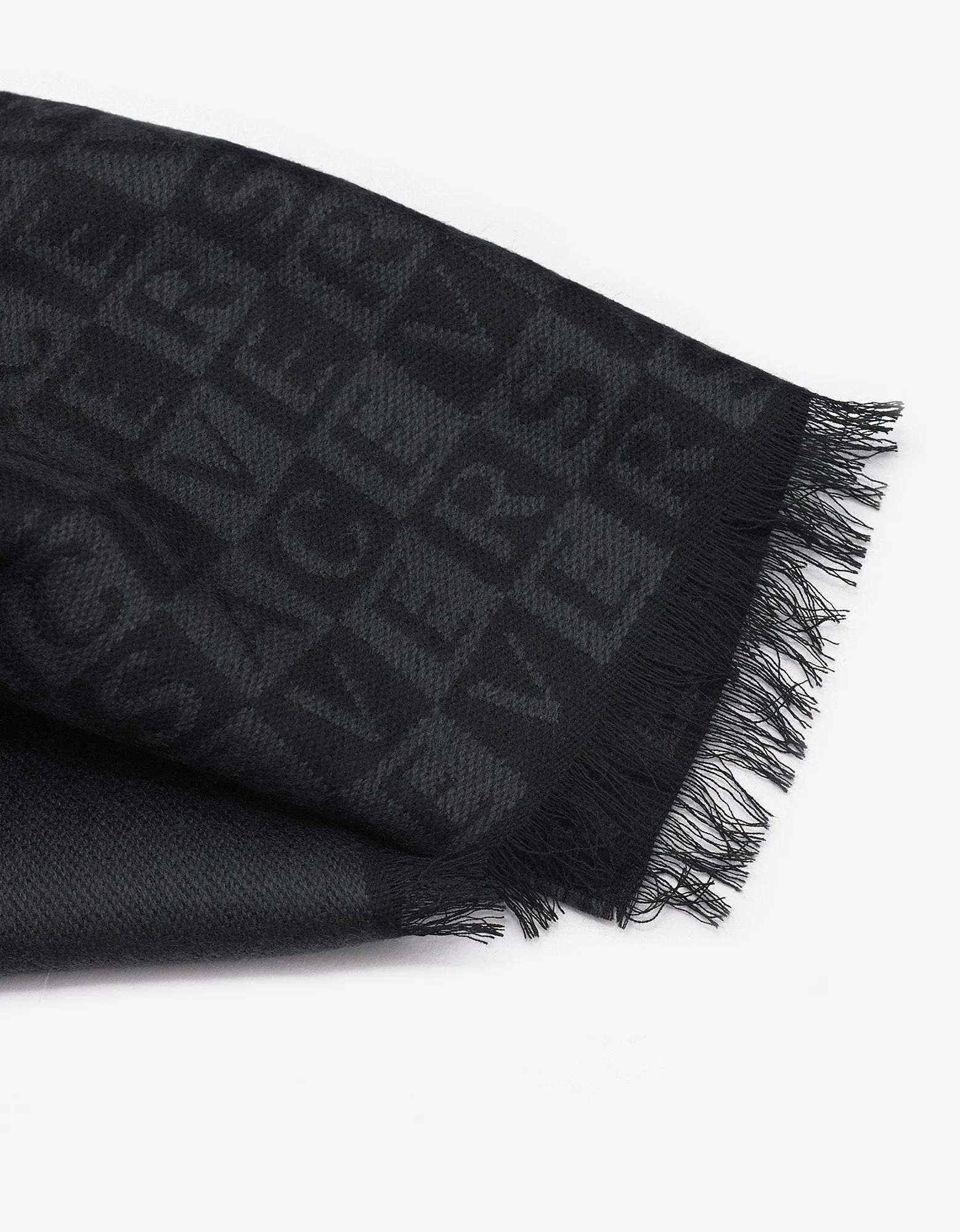 Black & Grey Chequered Logo Wool Scarf