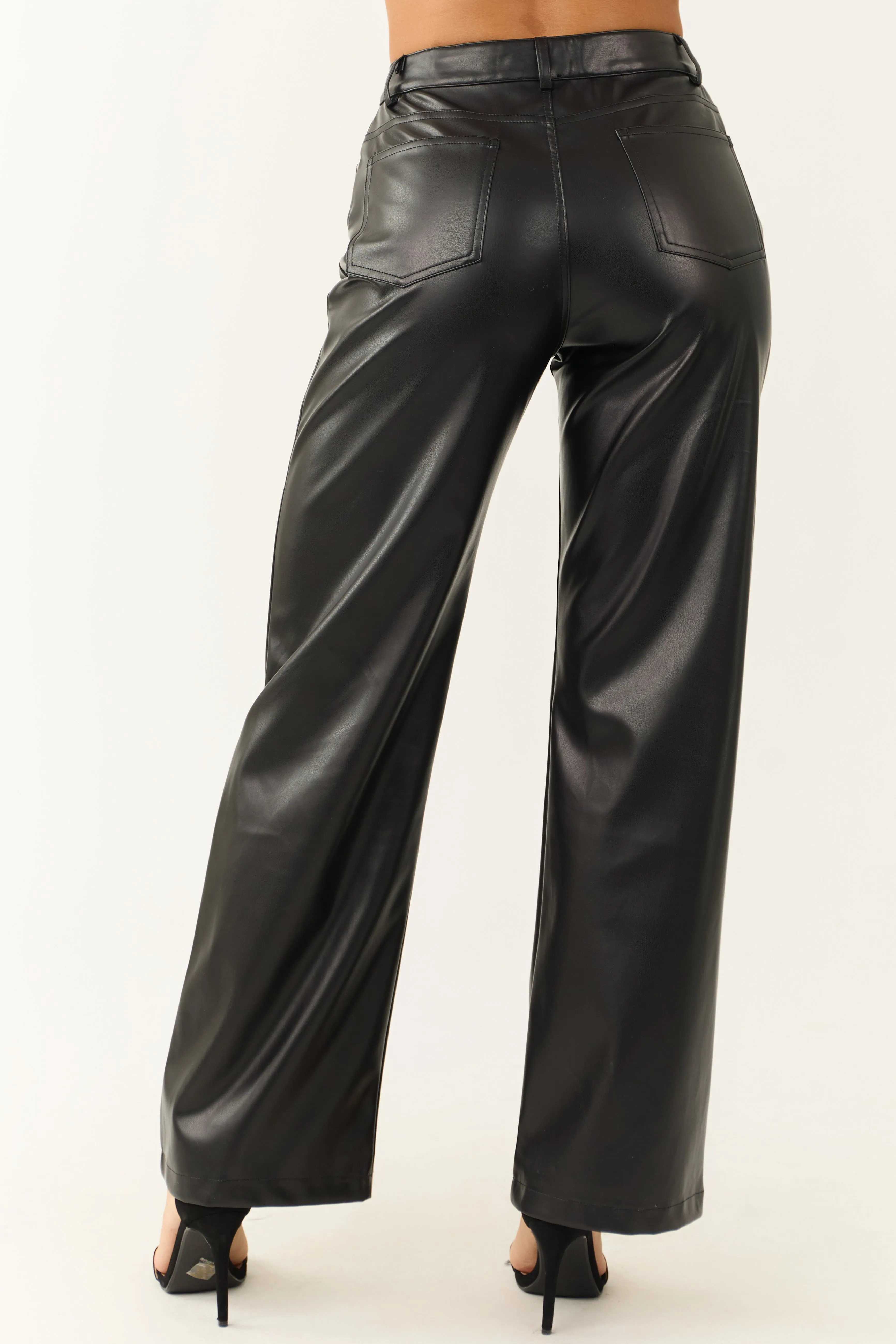 Black Faux Leather Wide Leg High Waisted Pants