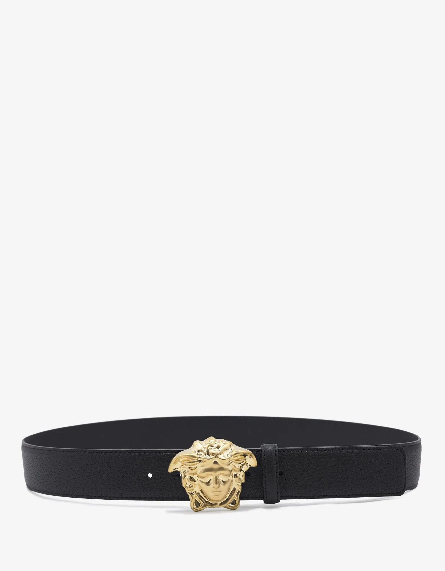 Black Grain Leather Medusa Buckle Belt