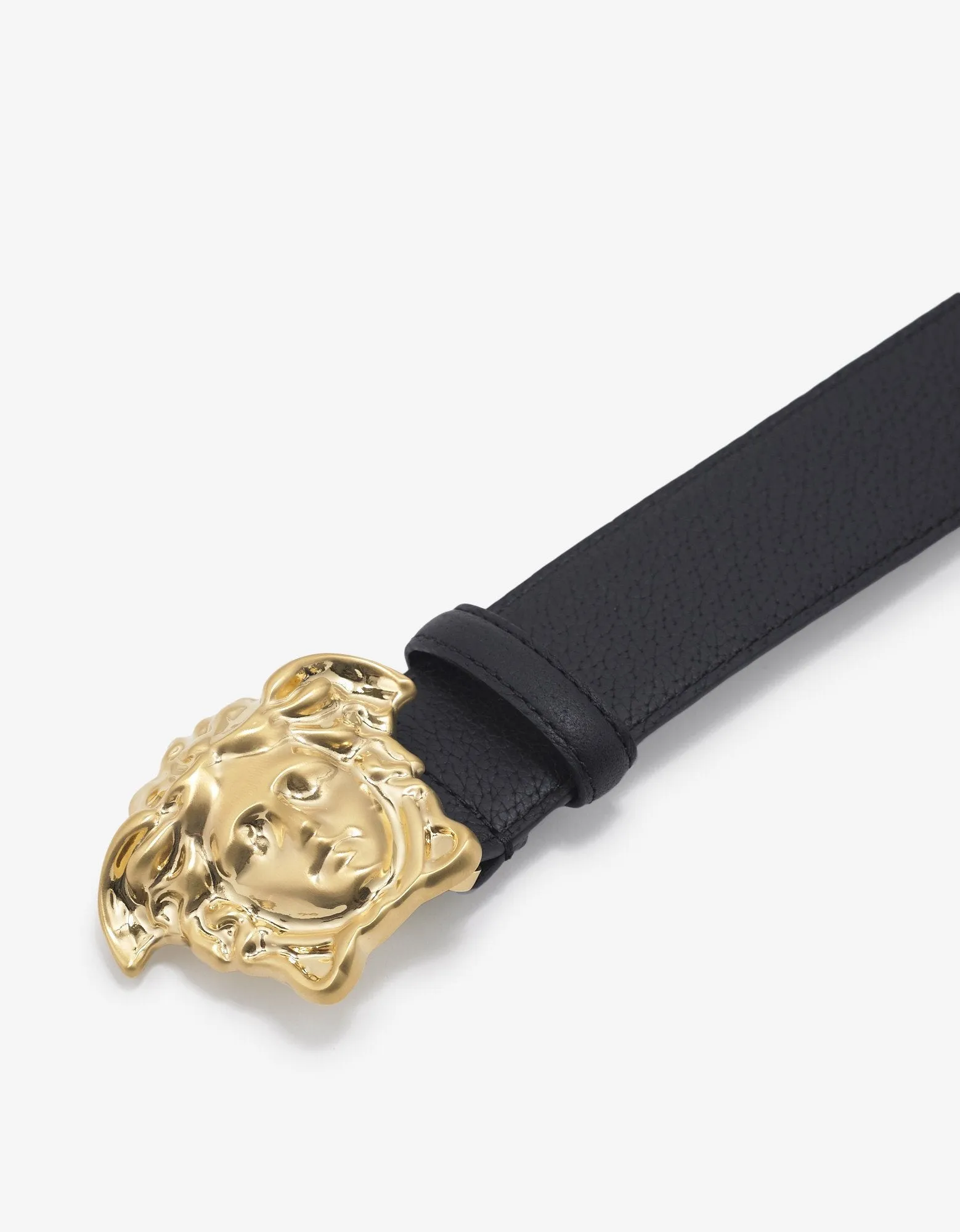 Black Grain Leather Medusa Buckle Belt