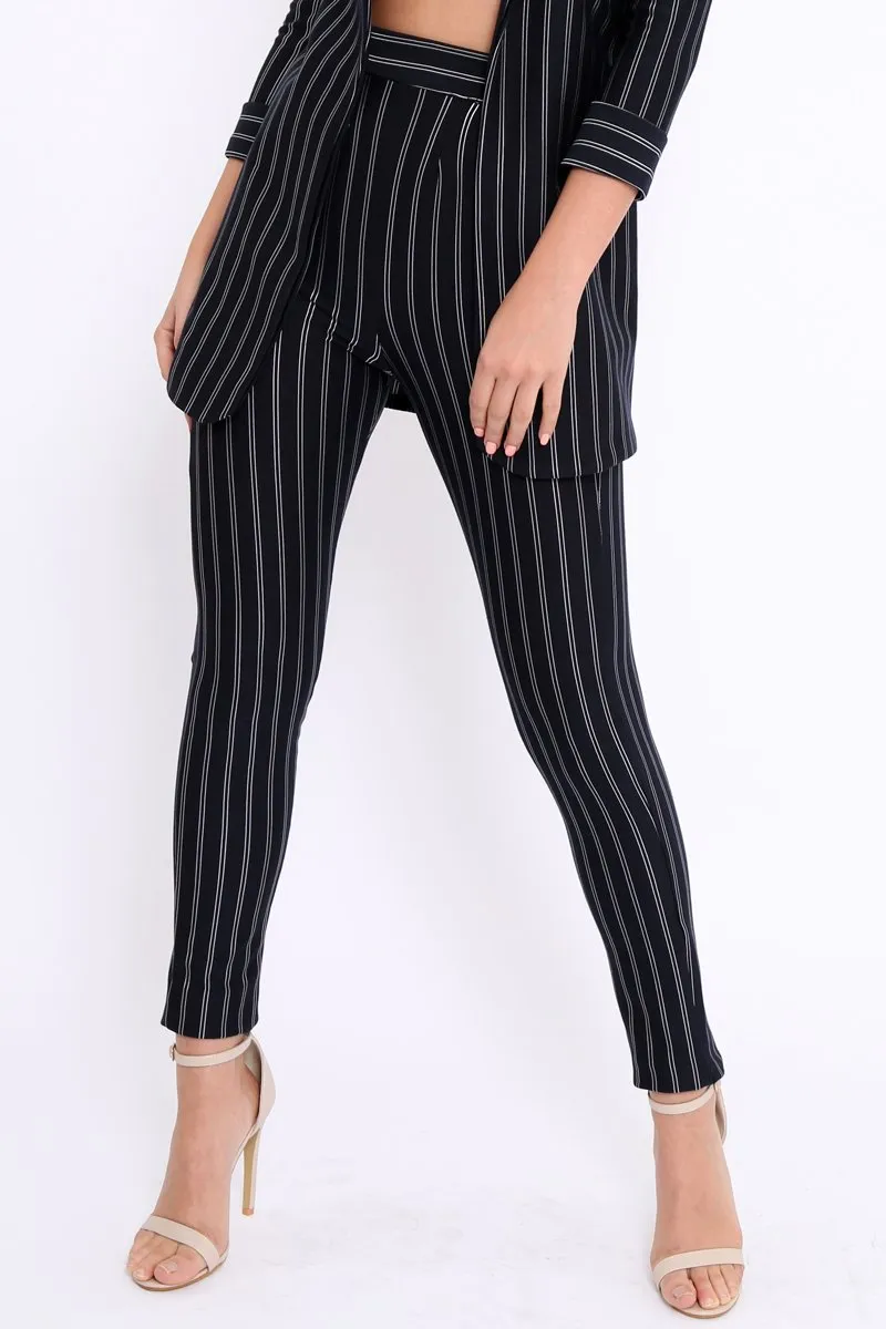 Black High Waist Striped Trousers - Savina