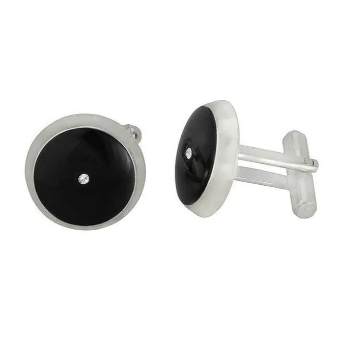 Black Onyx Stone Genuine Swarovski Crystals Cufflinks