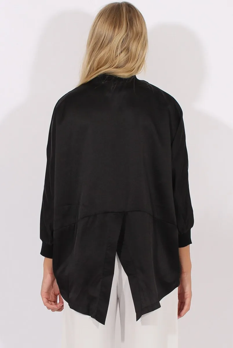 Black Satin Oversized Embroidered Jacket - North