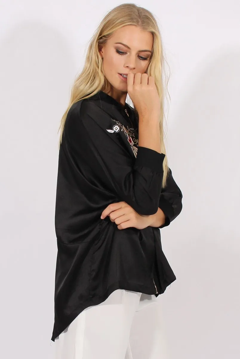 Black Satin Oversized Embroidered Jacket - North