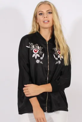 Black Satin Oversized Embroidered Jacket - North