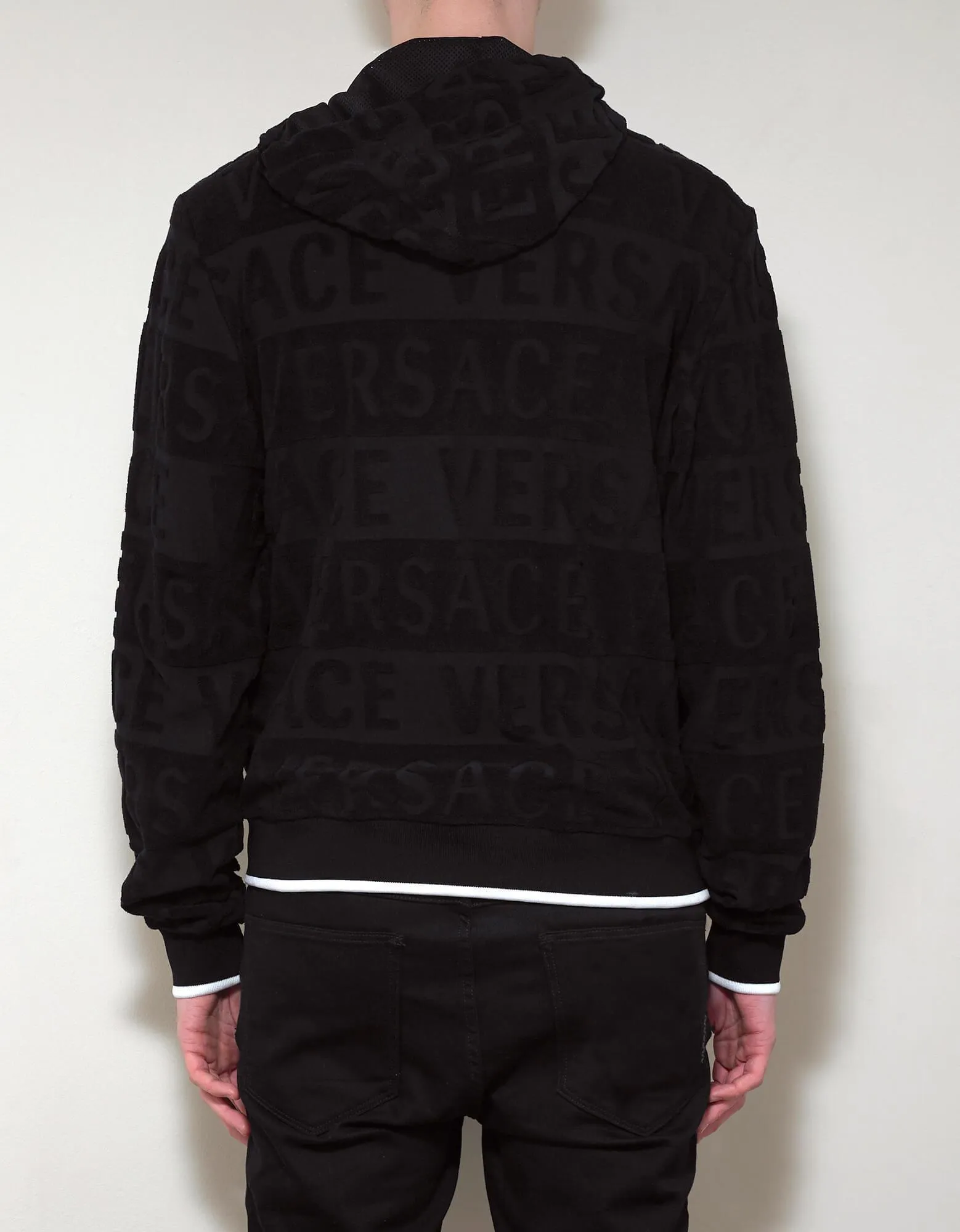 Black Towelling Logo Zip Hoodie -