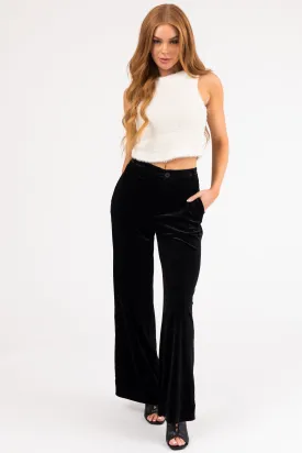 Black Velvet Wide Leg High Waisted Pants