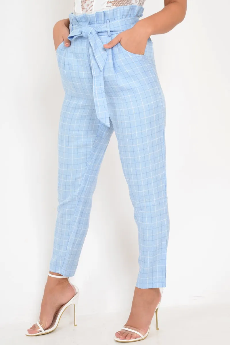 Blue Check Paper Bag Trousers - Irma