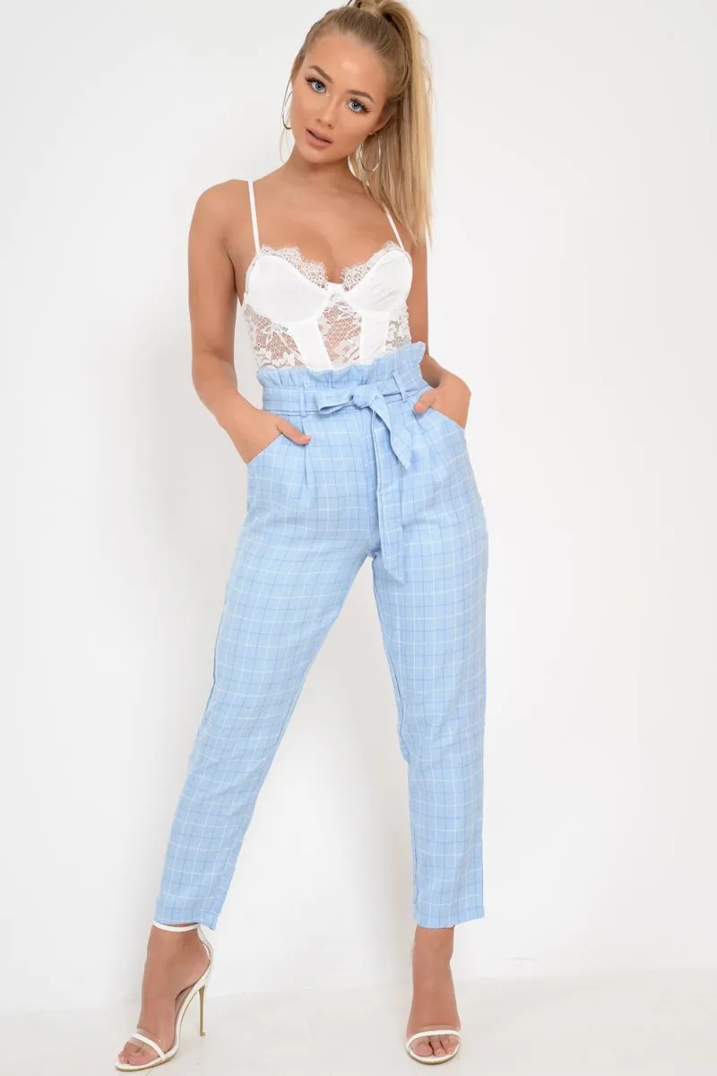 Blue Check Paper Bag Trousers - Irma