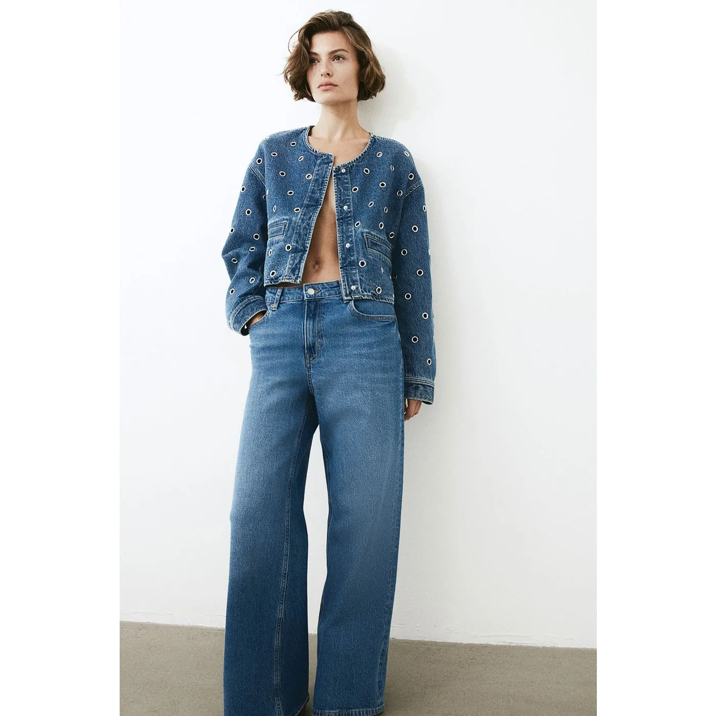 Blue High Rise Wide Leg Jeans