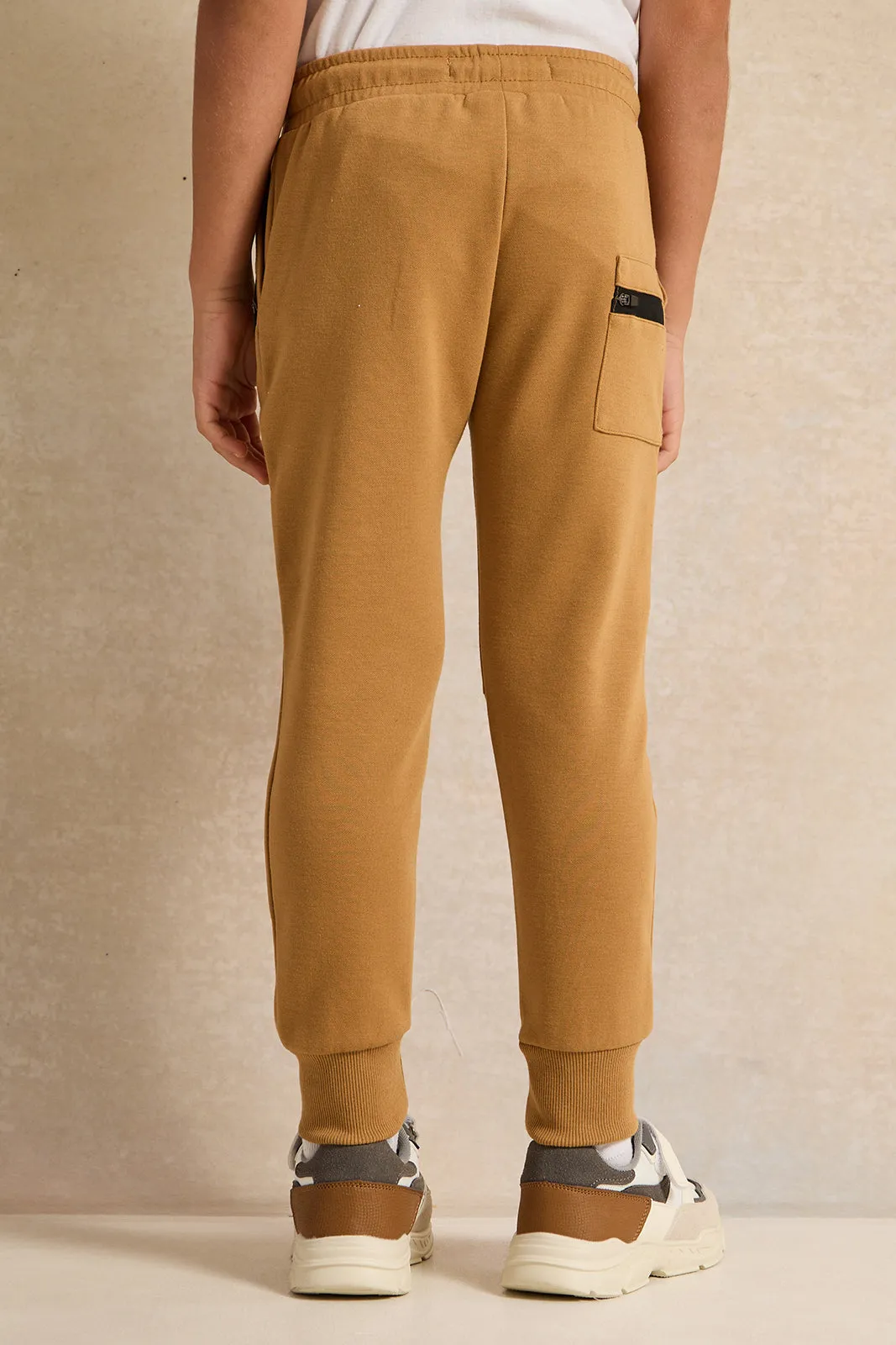 Boys Beige Zip Pocket Track Pants