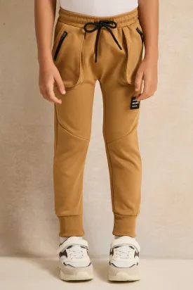 Boys Beige Zip Pocket Track Pants