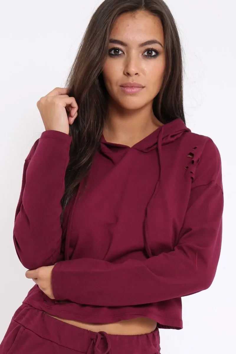 Burgundy Ripped Loungewear Set - Natalia