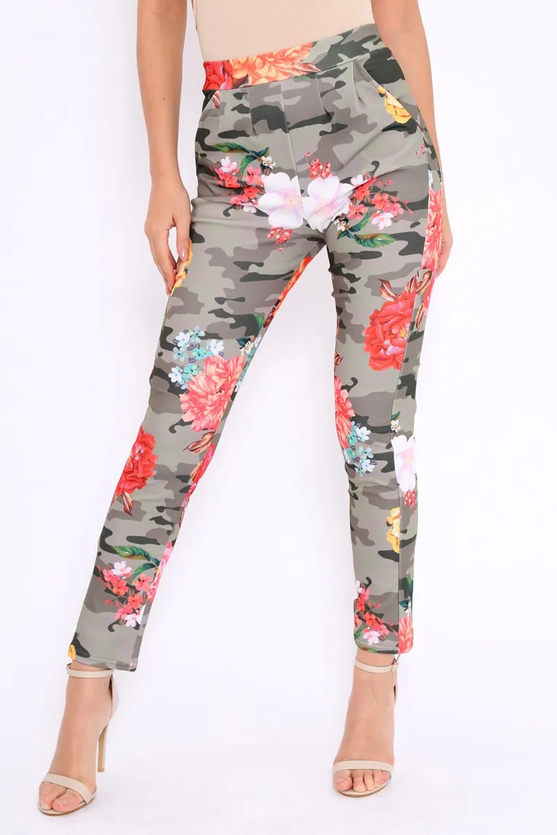 Camo Floral Tapered Trousers - Jasmyn