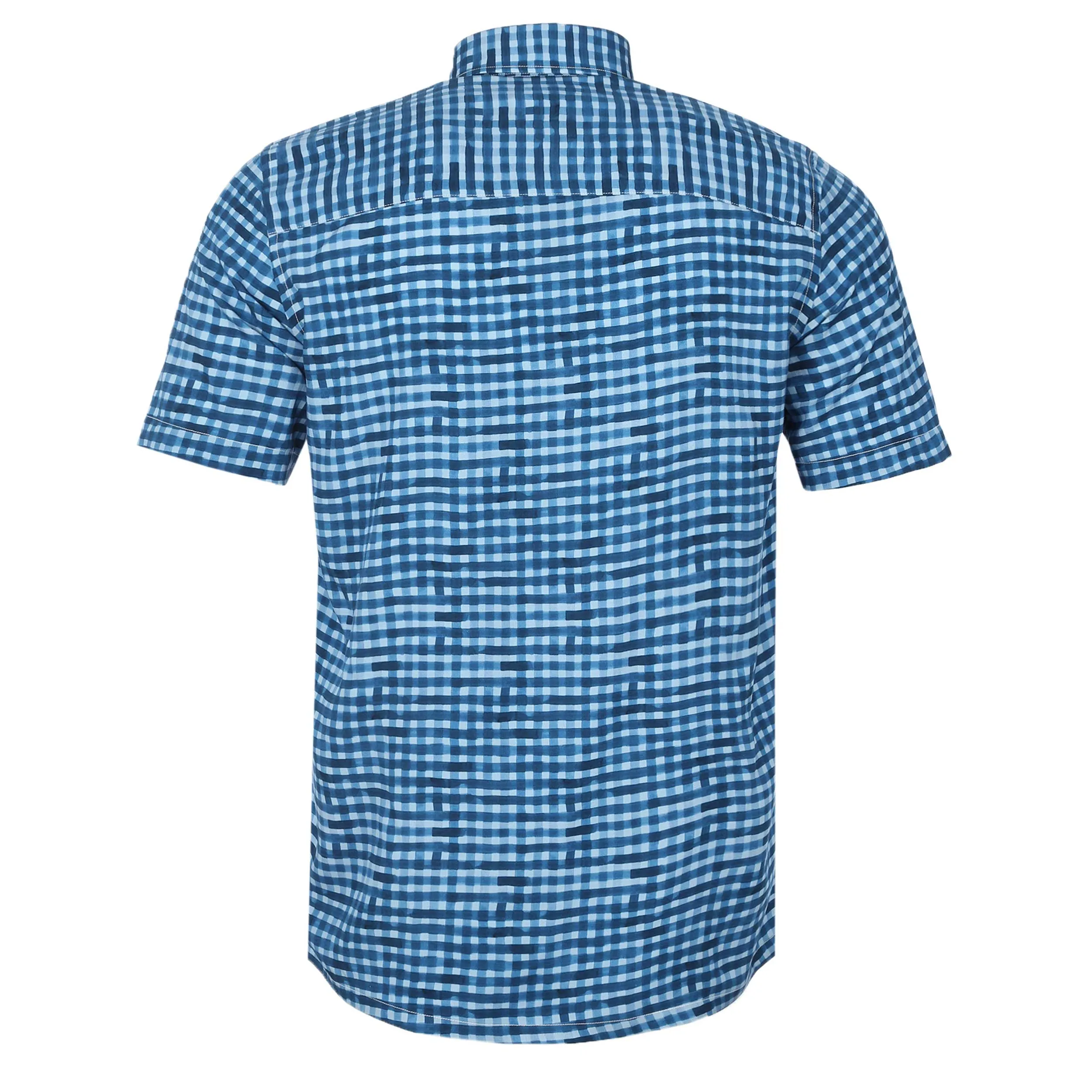 Canali Small Check Print SS Shirt in Blue Print