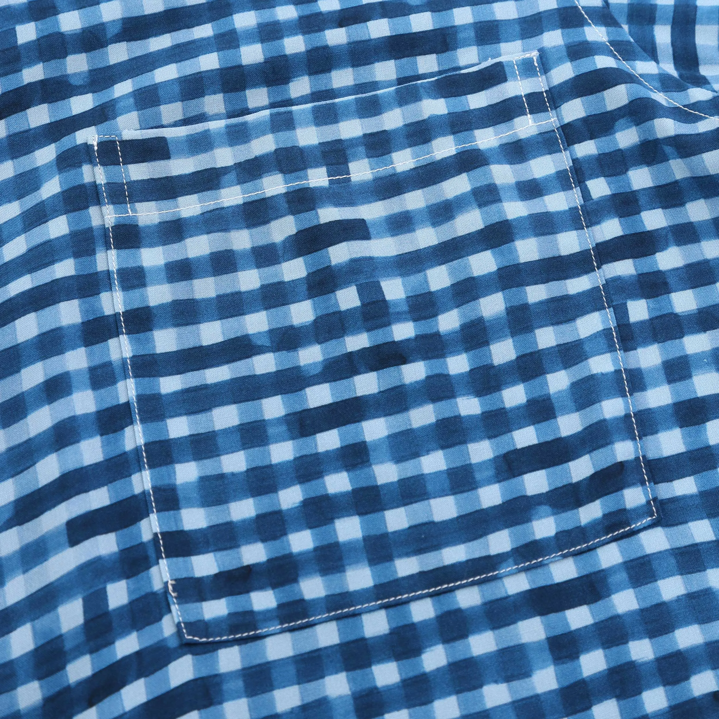 Canali Small Check Print SS Shirt in Blue Print