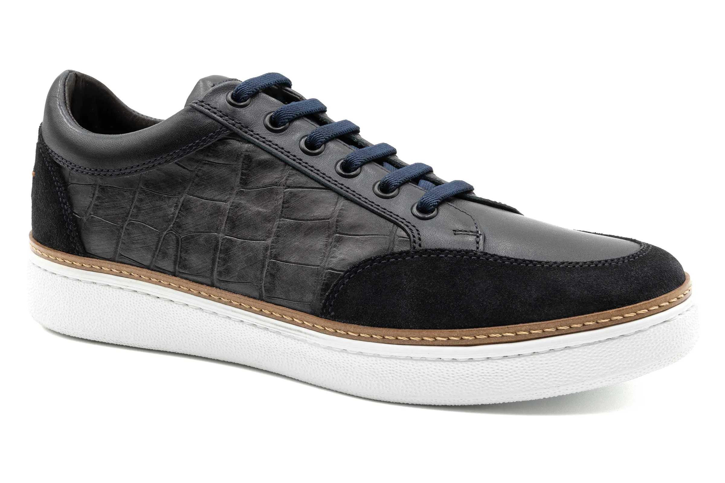 Carson Alligator Grain Sneakers - Midnight