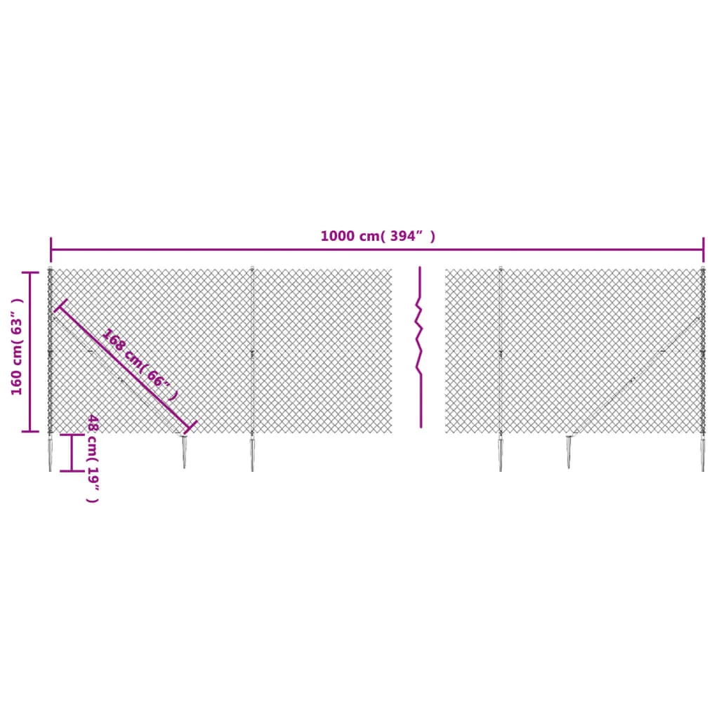 Chain Link Fence with Spike Anchors Anthracite 1.6x10 m