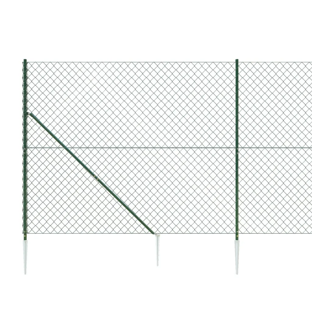 Chain Link Fence with Spike Anchors Green 1.6x10 m