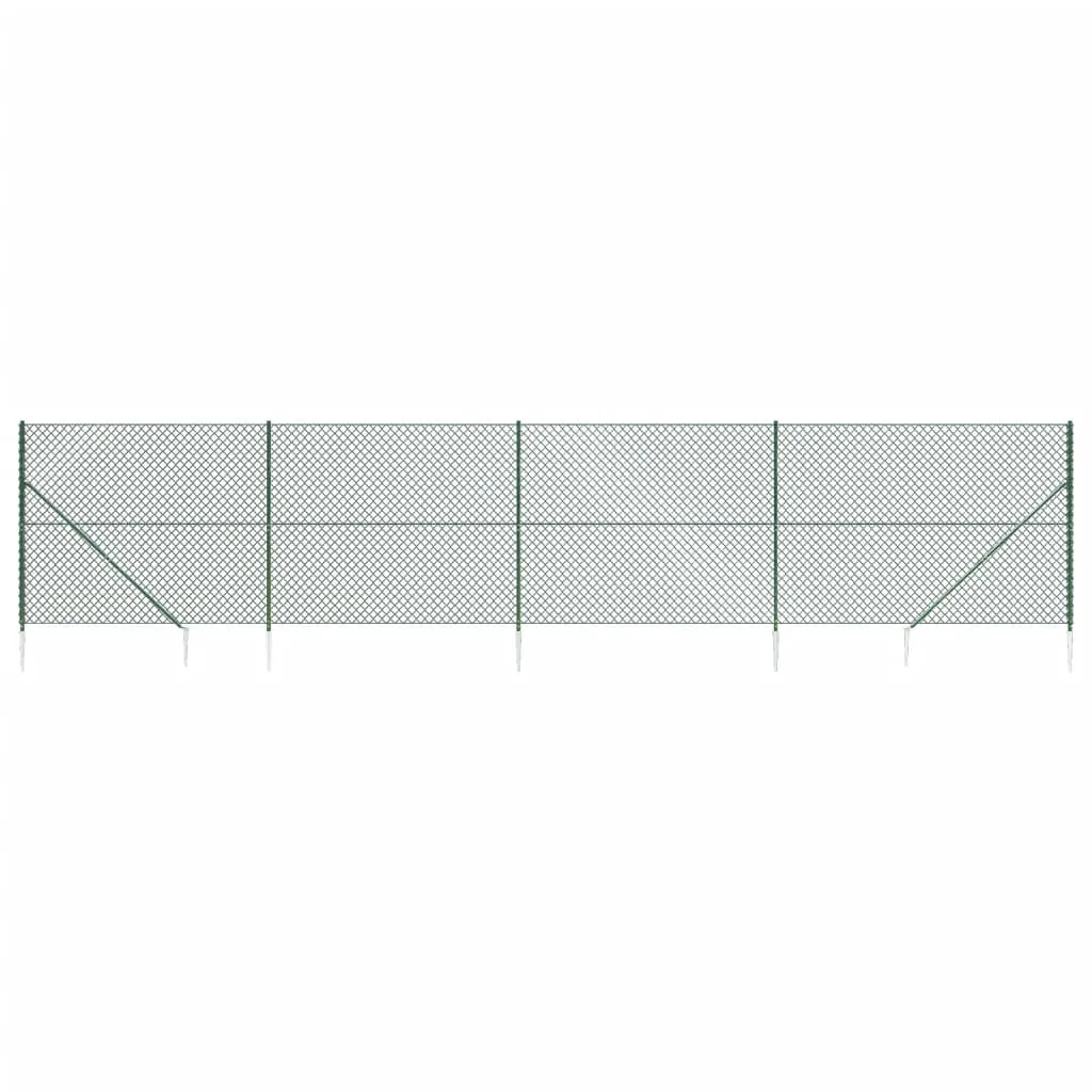 Chain Link Fence with Spike Anchors Green 1.6x10 m