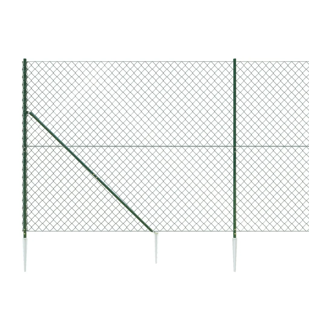 Chain Link Fence with Spike Anchors Green 2x10 m