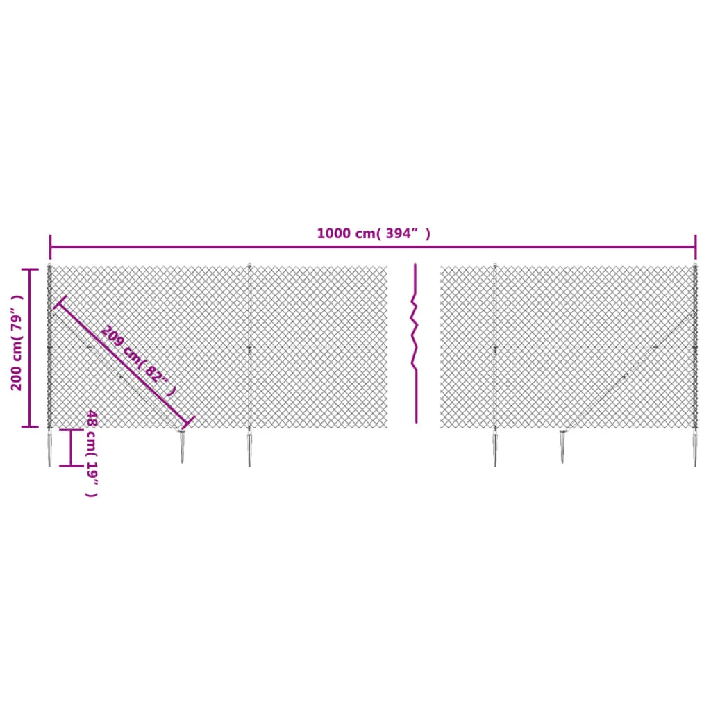 Chain Link Fence with Spike Anchors Green 2x10 m