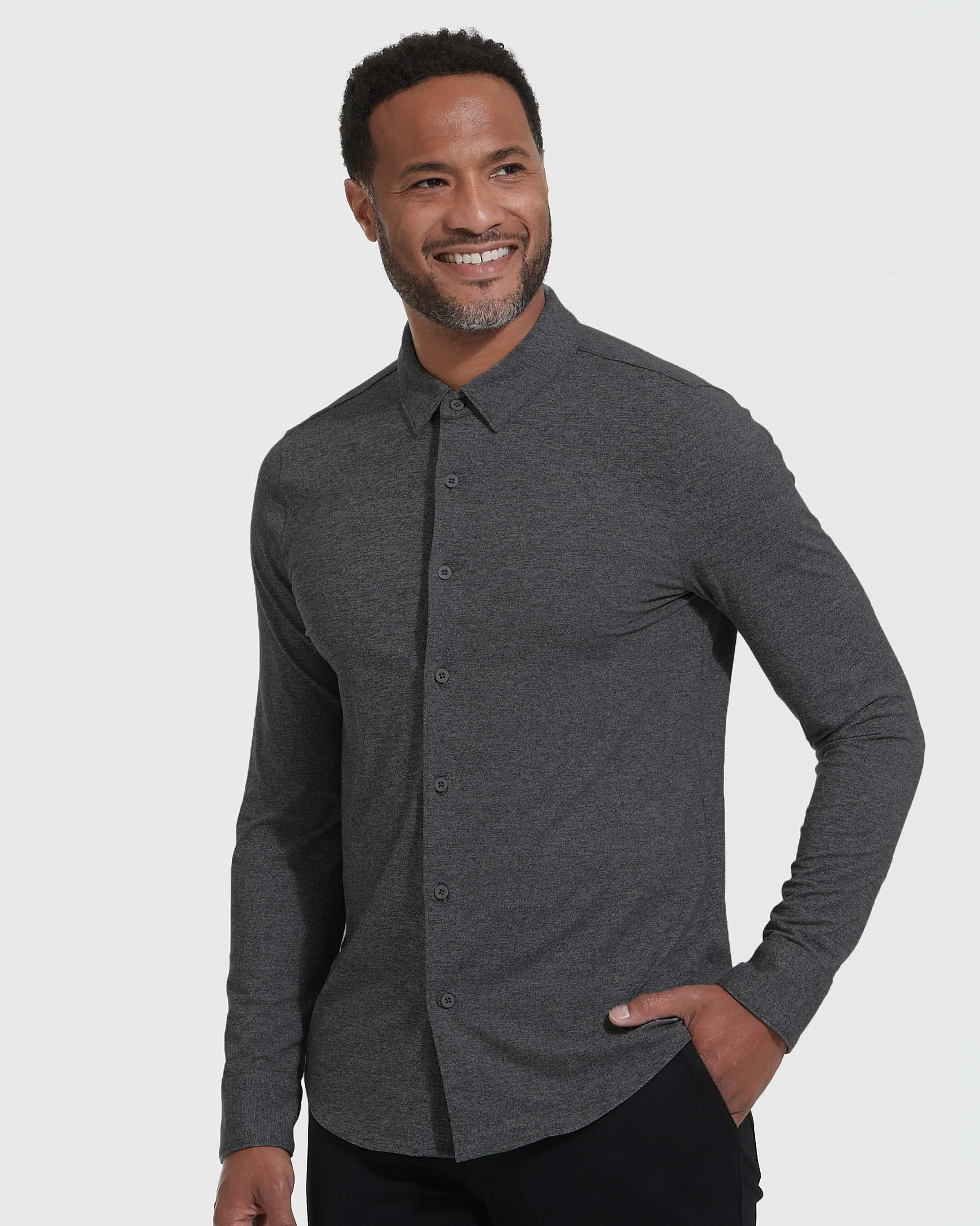 Heather Gray Long Sleeve Comfort Shirt with Do-It-All Features