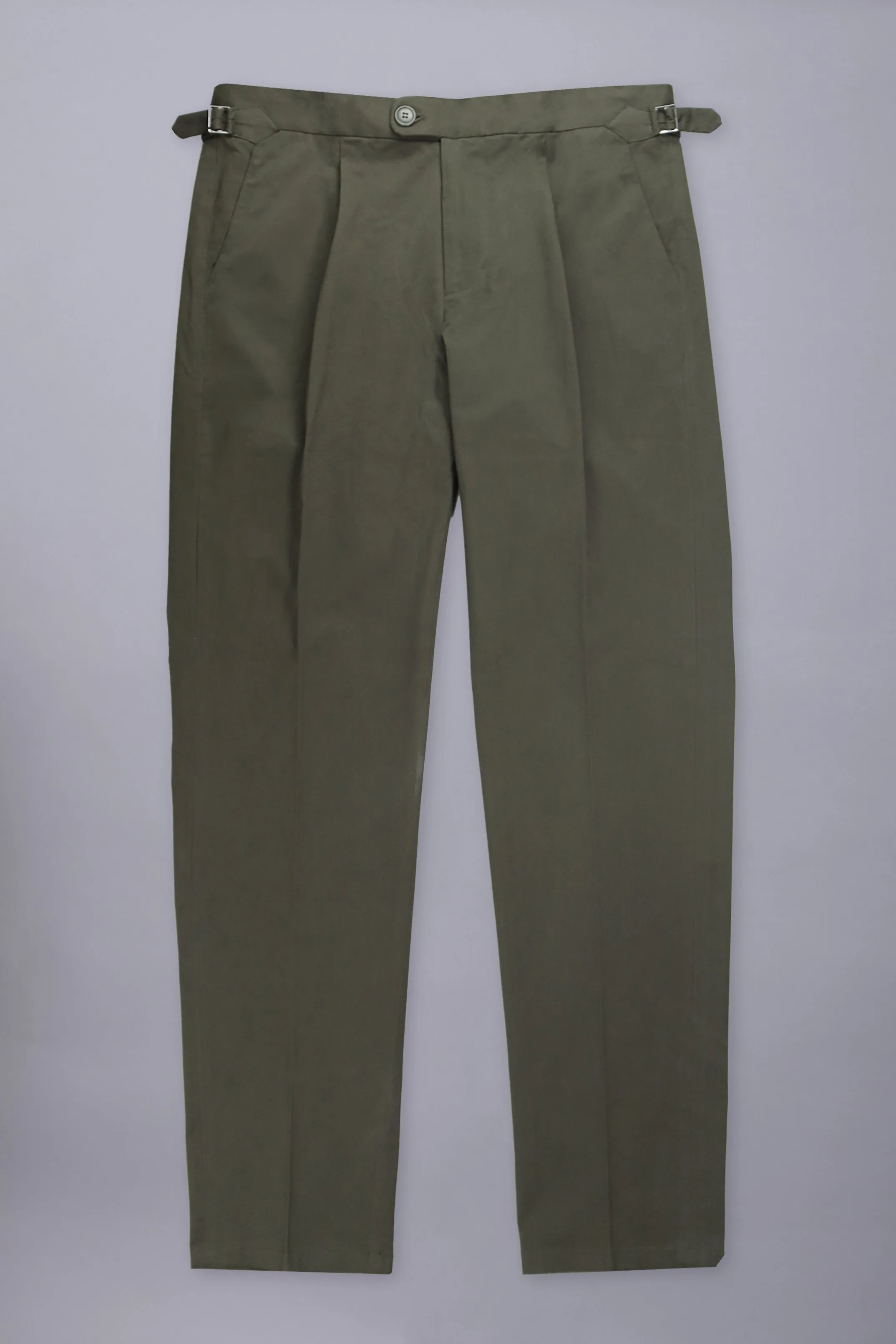 Clive Pleated Cotton Chino: Military