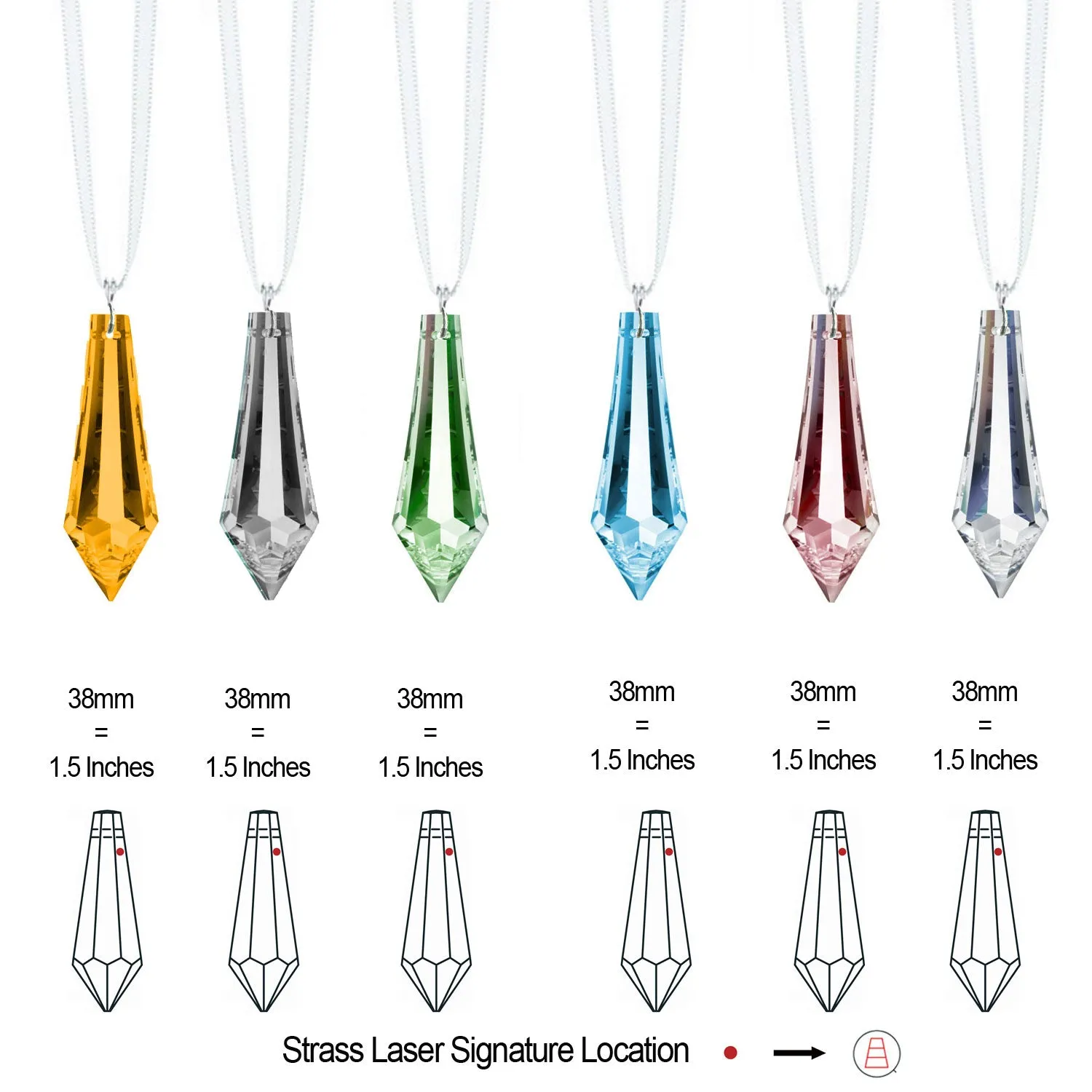 Colorful Swarovski Strass 1.5-Inch Drop Crystal Prism Ornaments (6 Pcs)