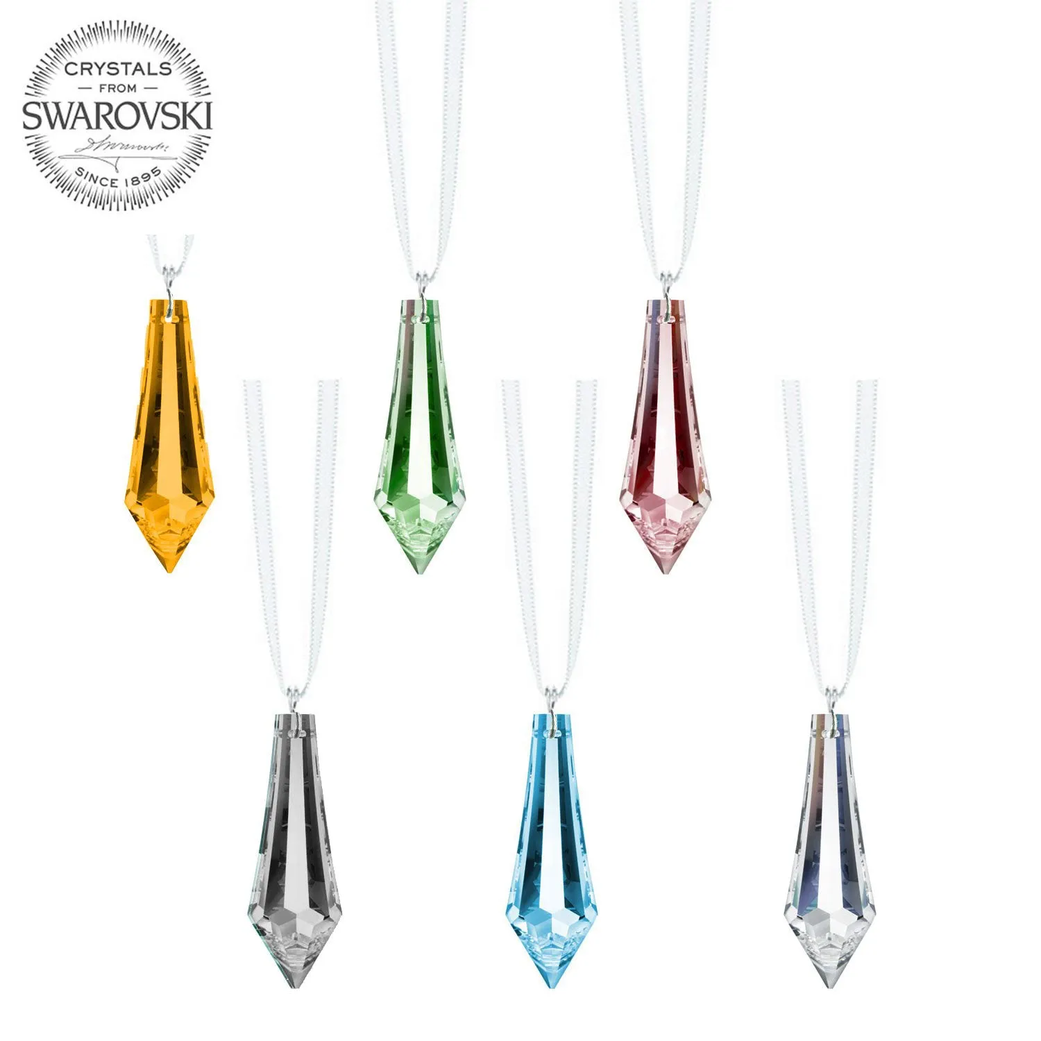 Colorful Swarovski Strass 1.5-Inch Drop Crystal Prism Ornaments (6 Pcs)