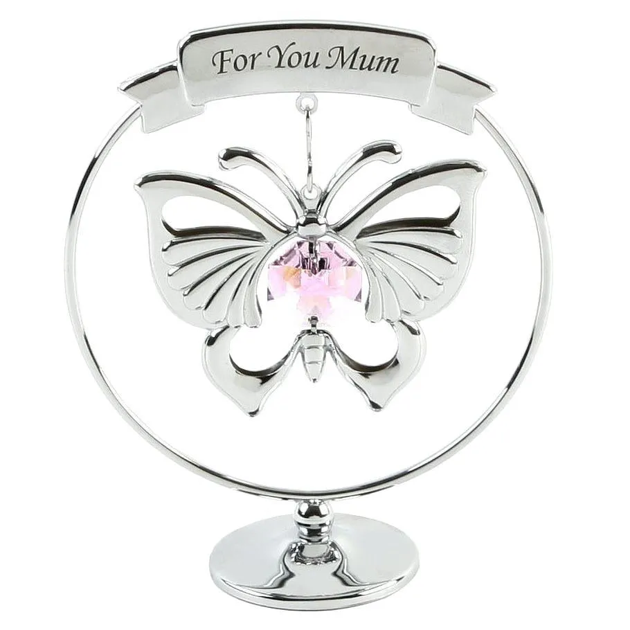 Crystocraft Keepsake Gift Ornament - For You Mum Pink Butterfly with Swarvoski Crystal Elements