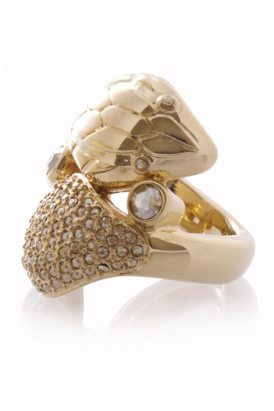 DIOR CRYPT Gold Serpent Crystal Cocktail Ring