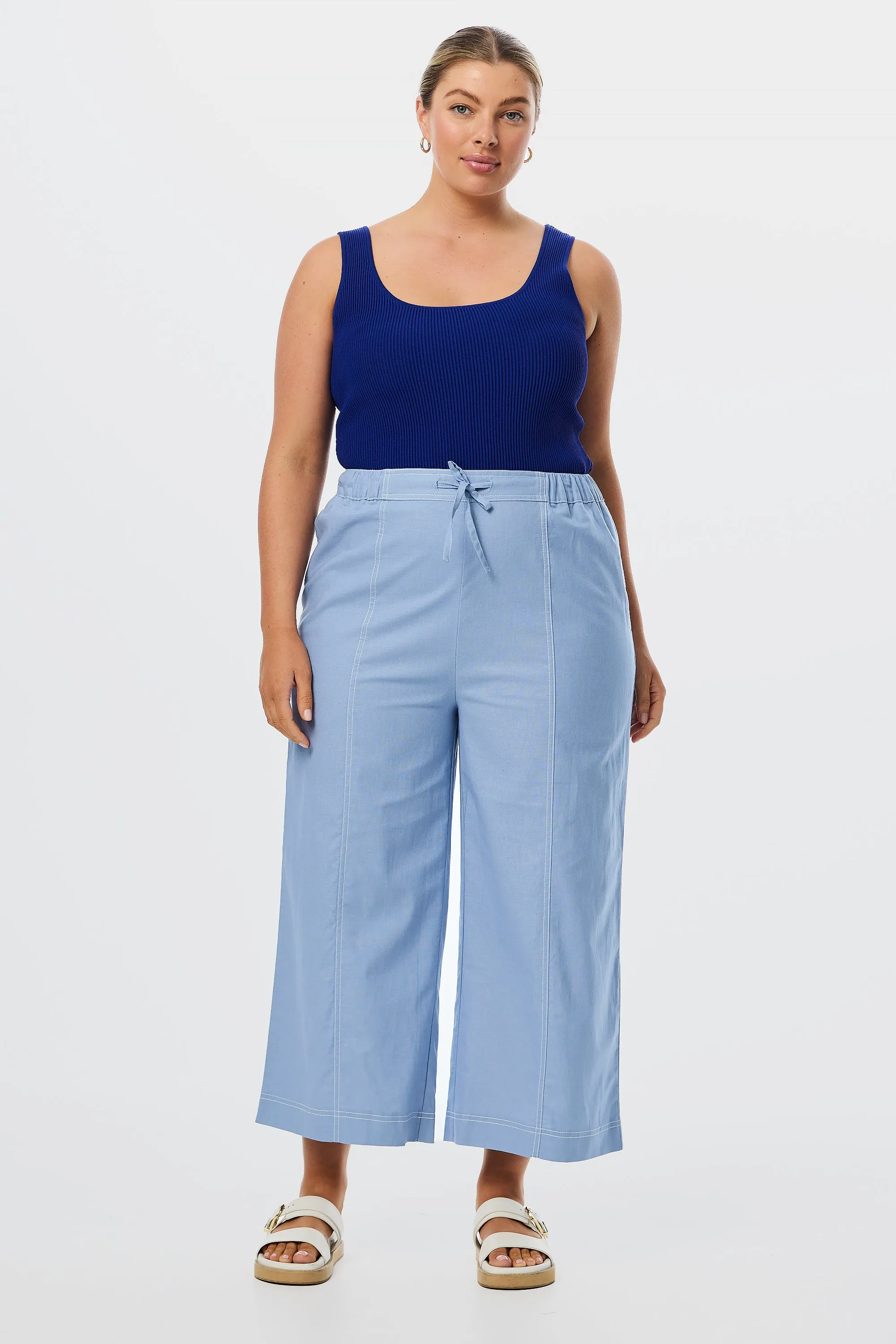 Elastic Straight Leg Pant - Cornflower Blue