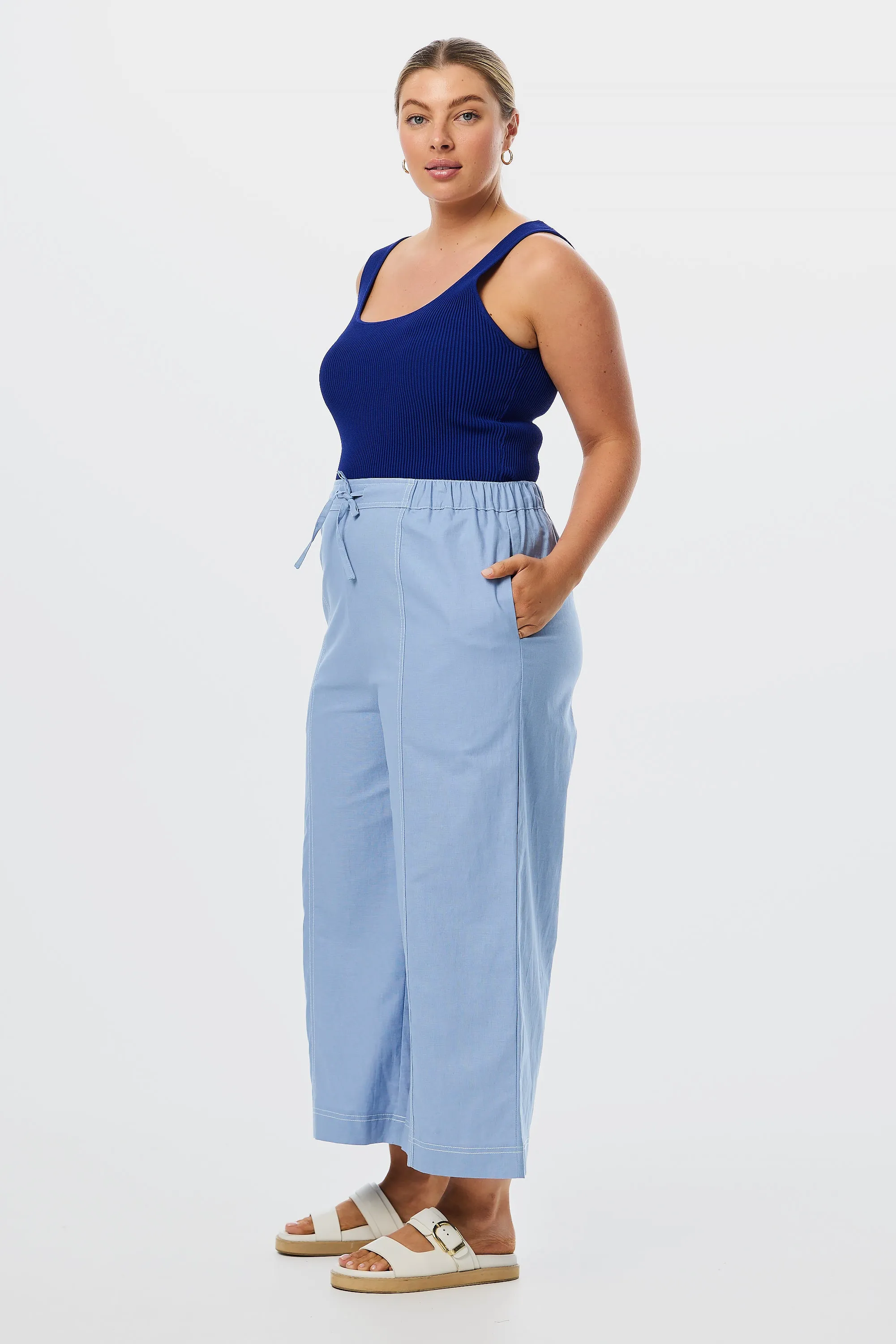 Elastic Straight Leg Pant - Cornflower Blue