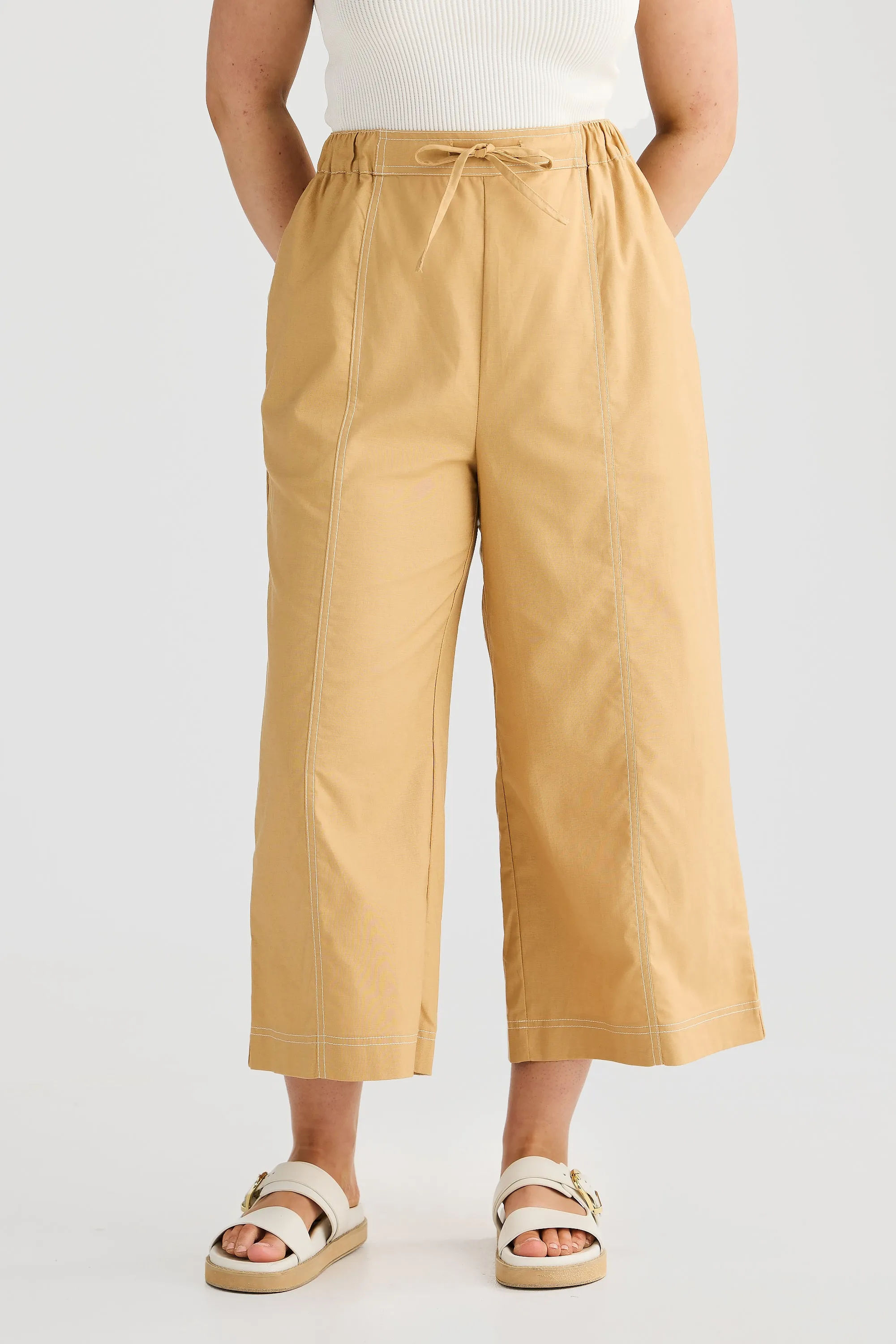 Elastic Straight Leg Pant - Tan