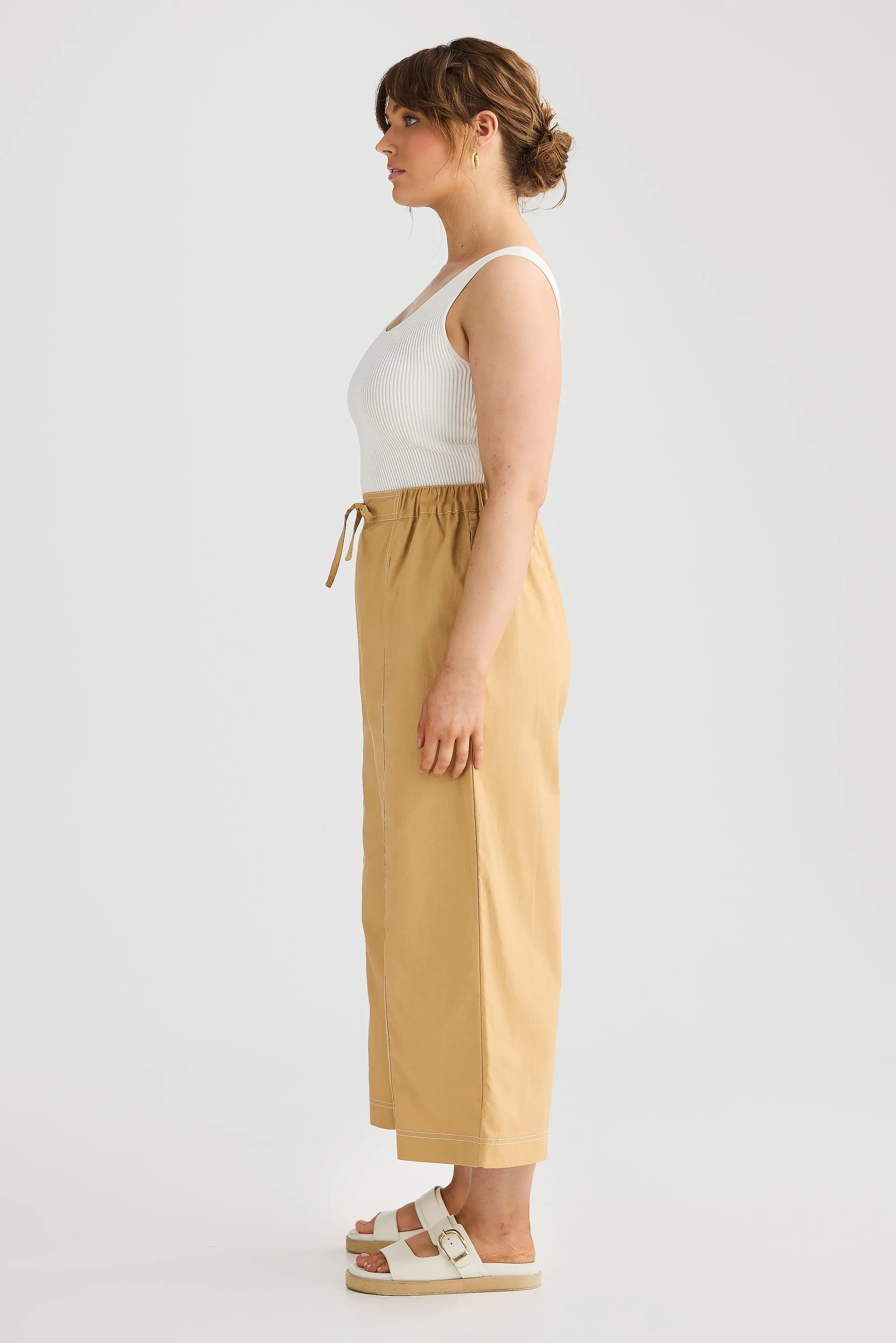 Elastic Straight Leg Pant - Tan