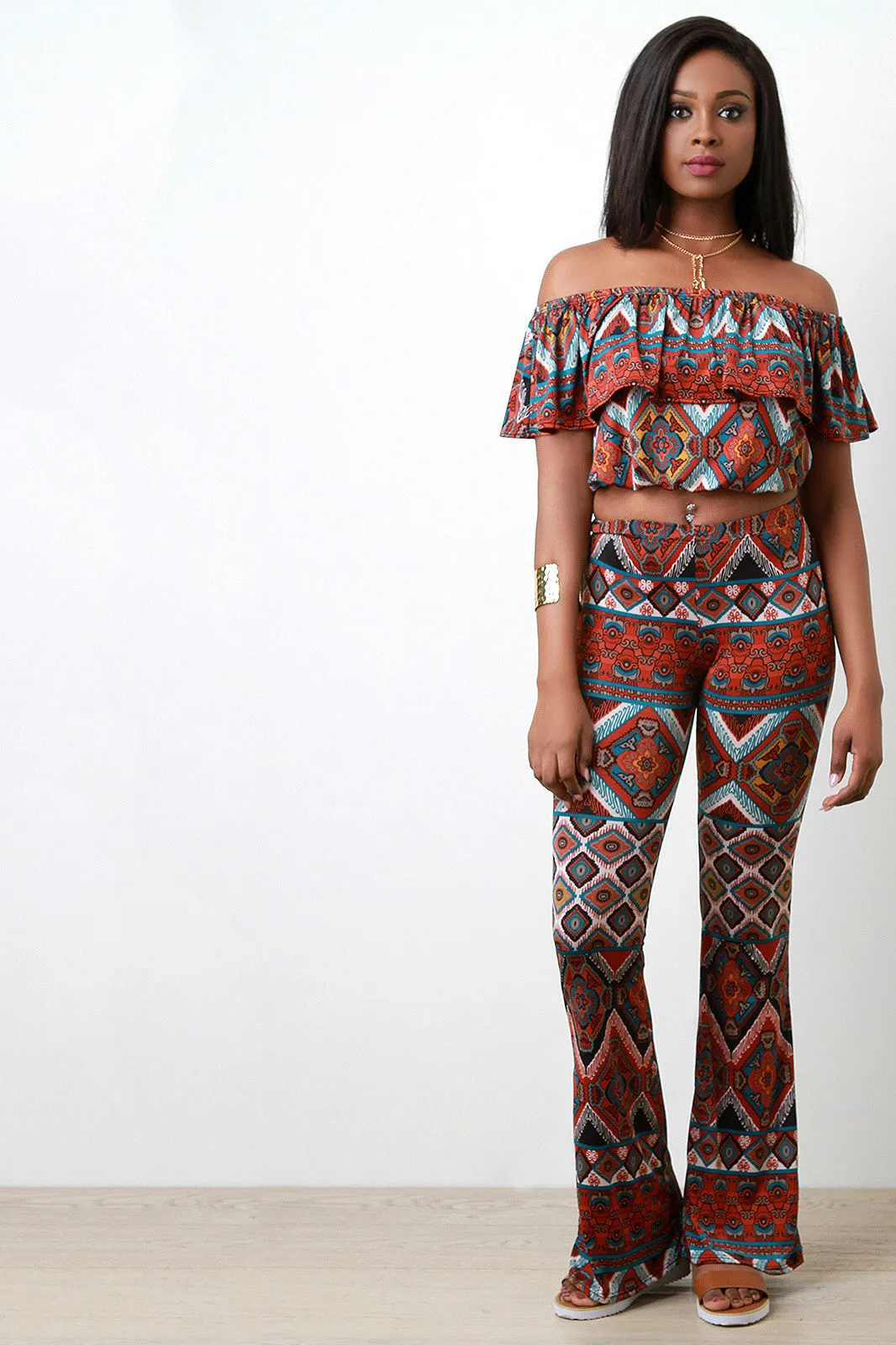 Ethnic Print Bell Bottom Pants