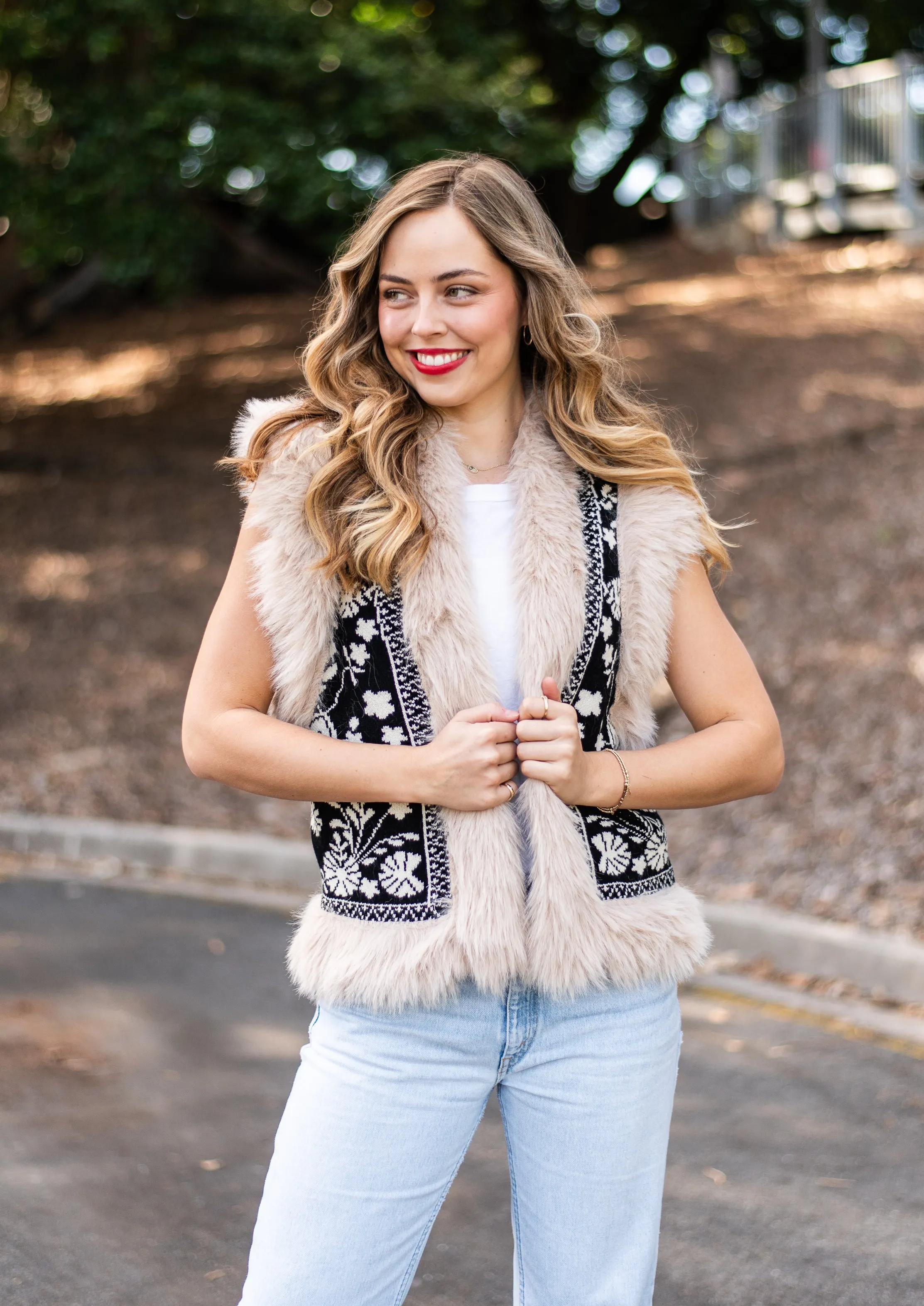 Fern Fur Trim Vest | Black