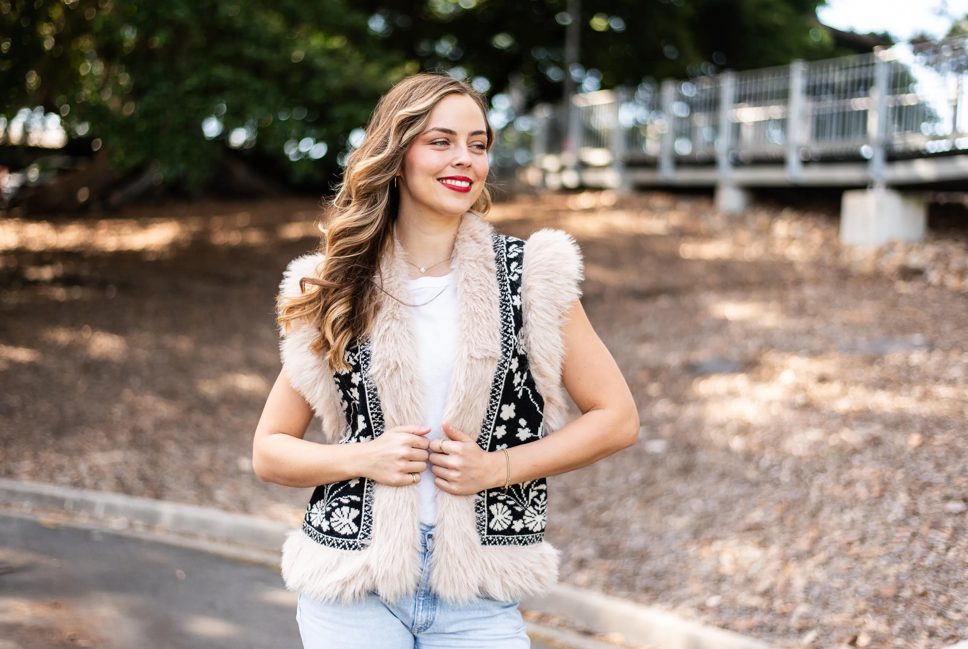 Fern Fur Trim Vest | Black