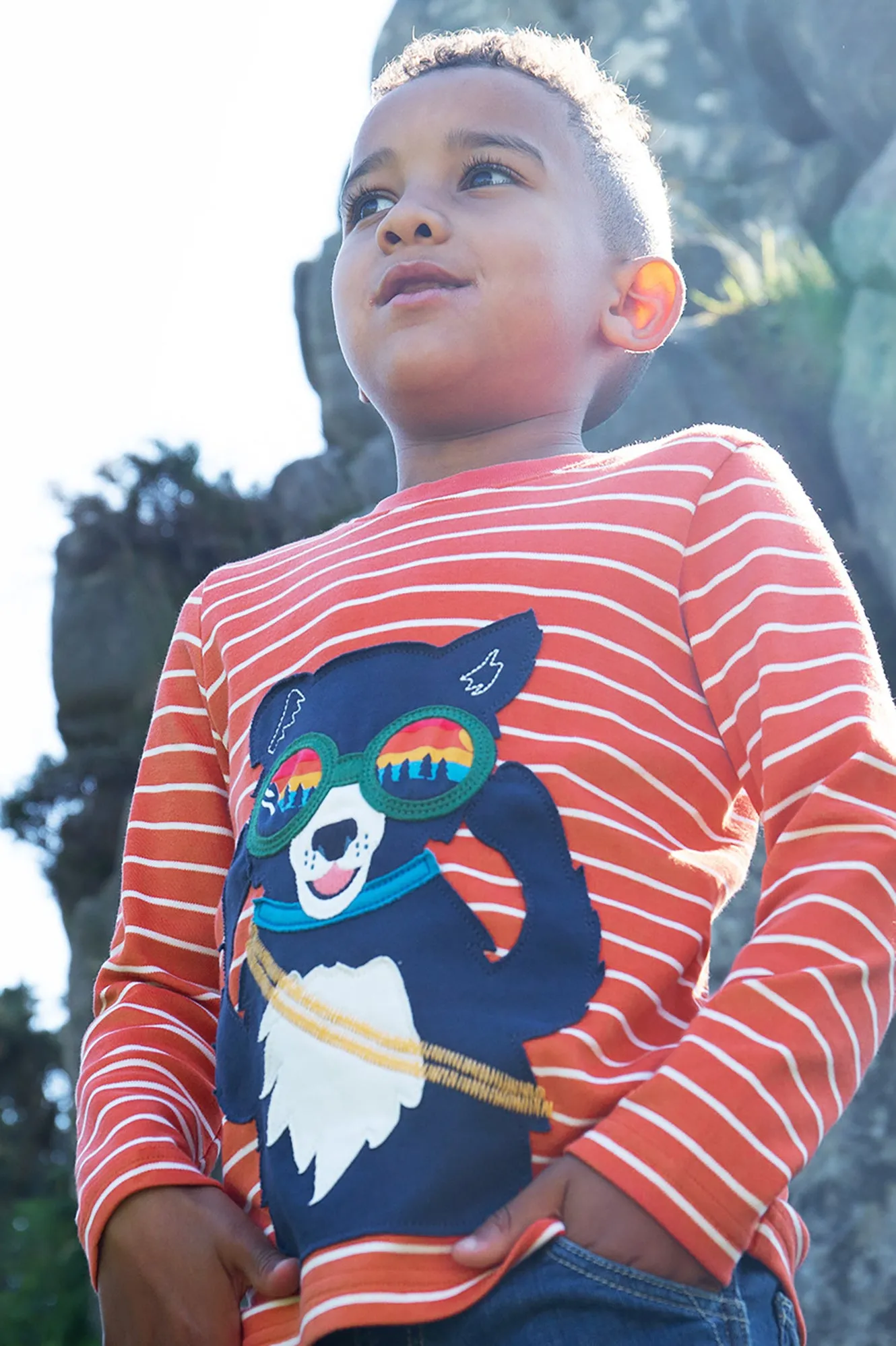 Frugi Discovery Applique Top Paprika Stripe Dog