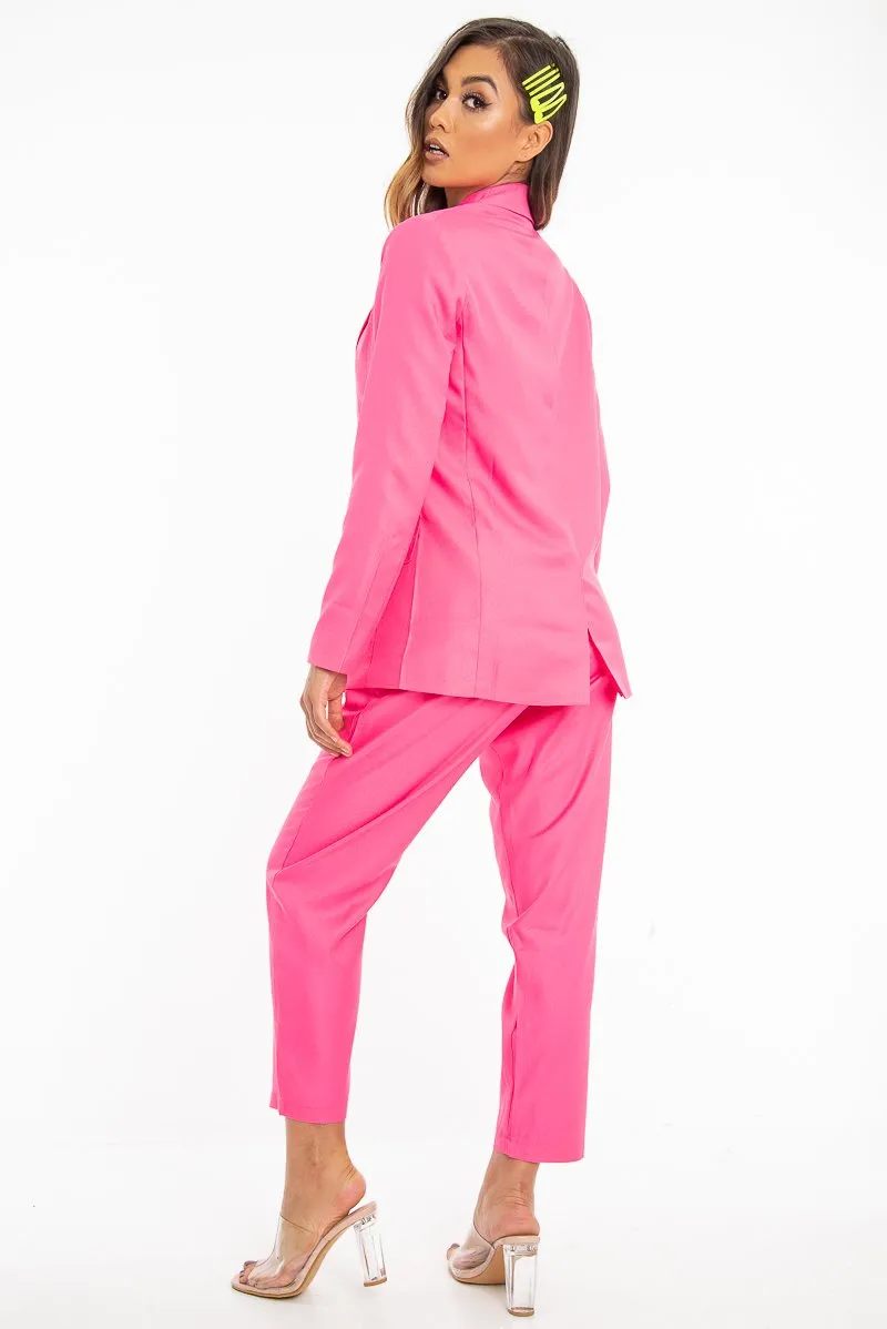 Fuchsia Button Front Blazer Belted Trousers Suit Co-Ord - Millie