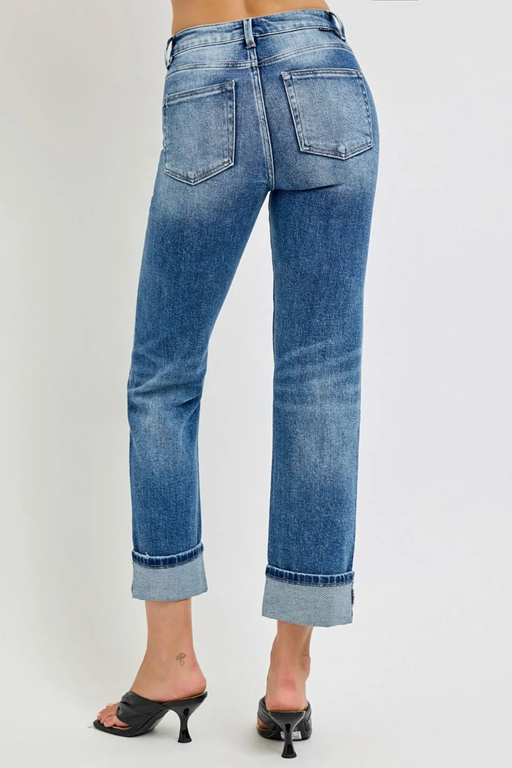 Full Size High Rise Crop Straight Roll Up Jeans