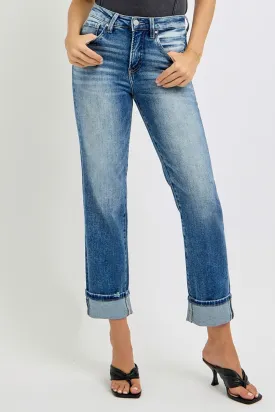 Full Size High Rise Crop Straight Roll Up Jeans