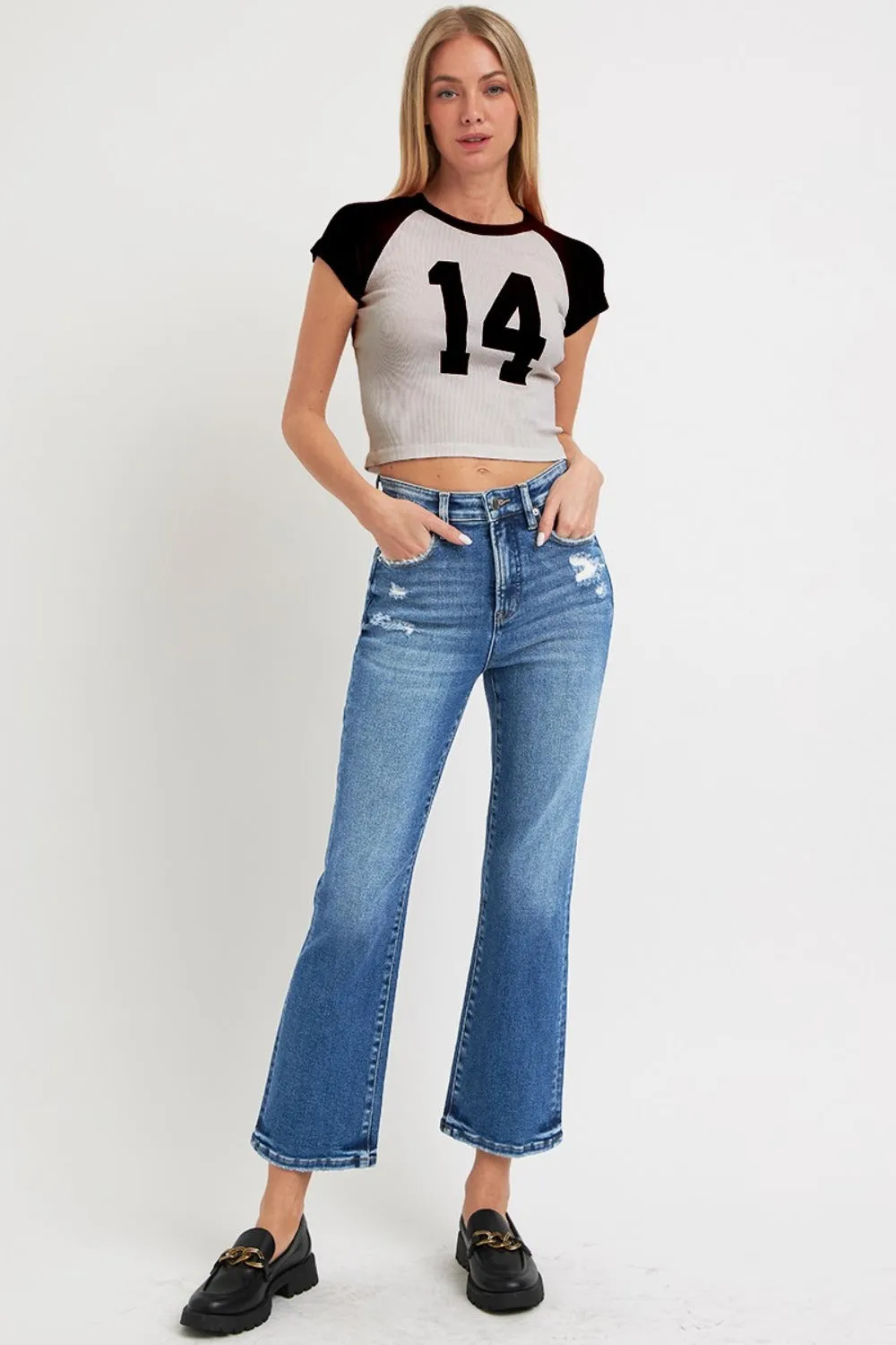 Full Size Tummy Control High Rise Crop Bootcut Jeans