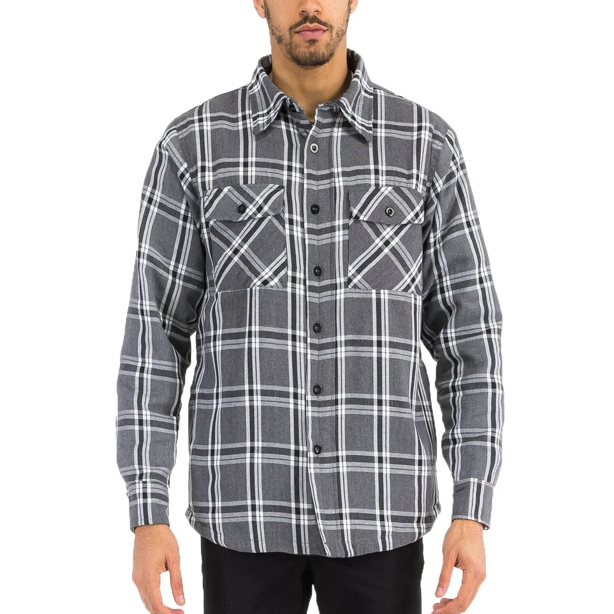 Grey & Black Quilted Flannel Shirt