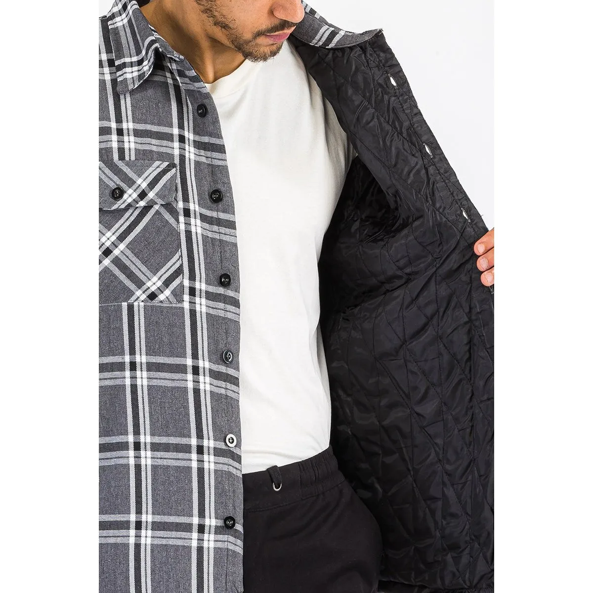 Grey & Black Quilted Flannel Shirt