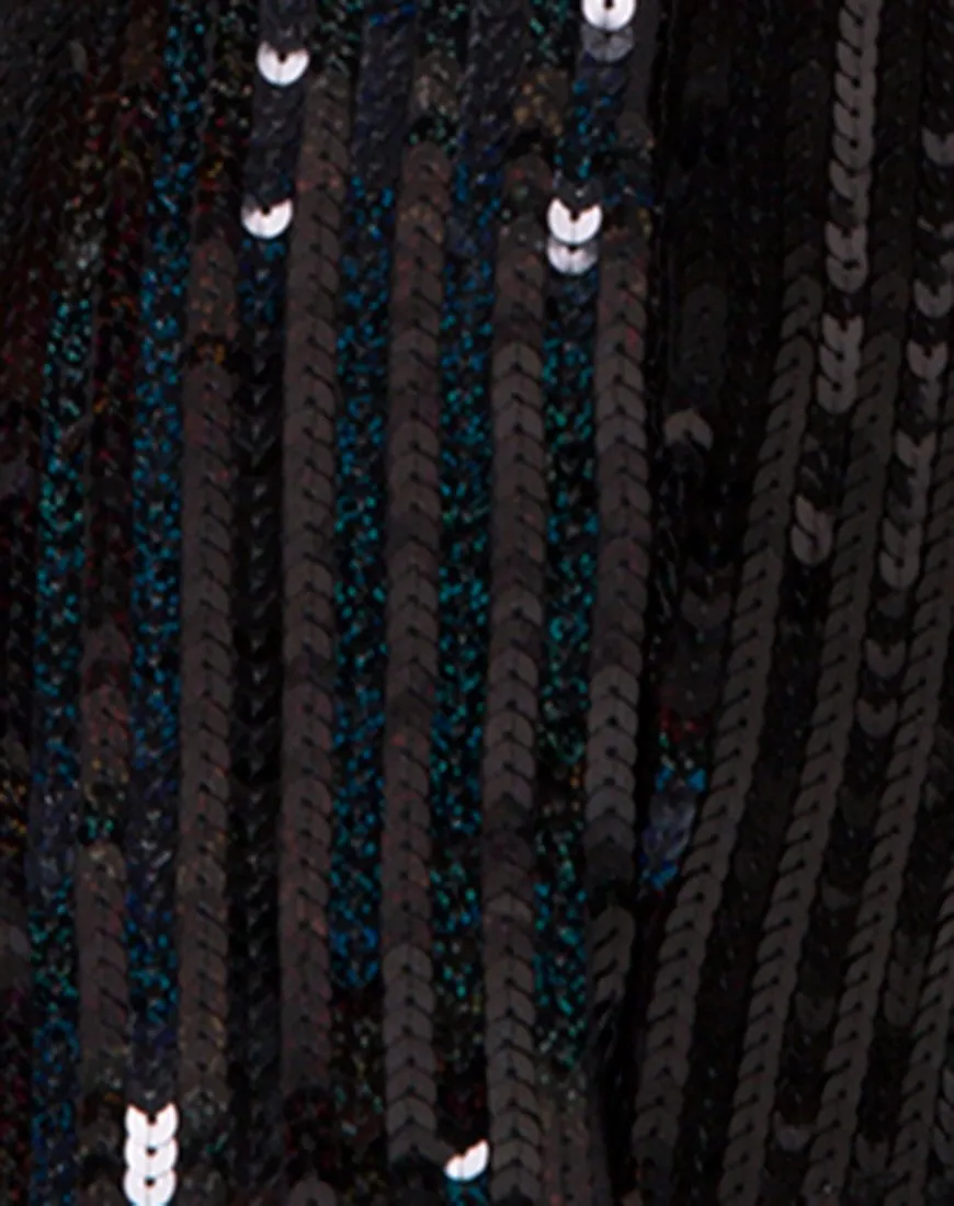 Hedi Dress in Fishcale Sequin Black Iridescent